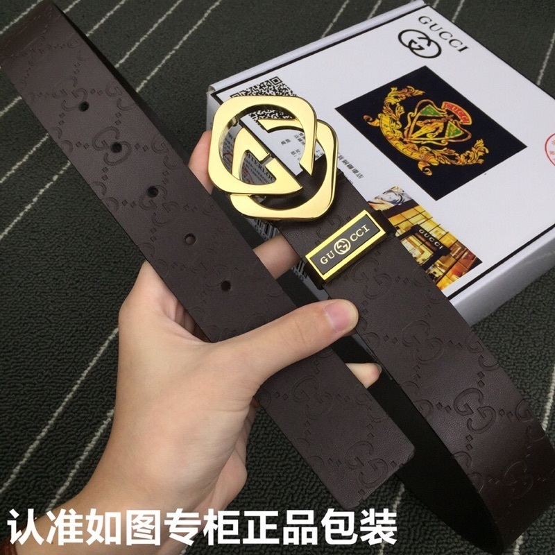 Gucci Inspired Premium Leather Belt - Gold Buckle