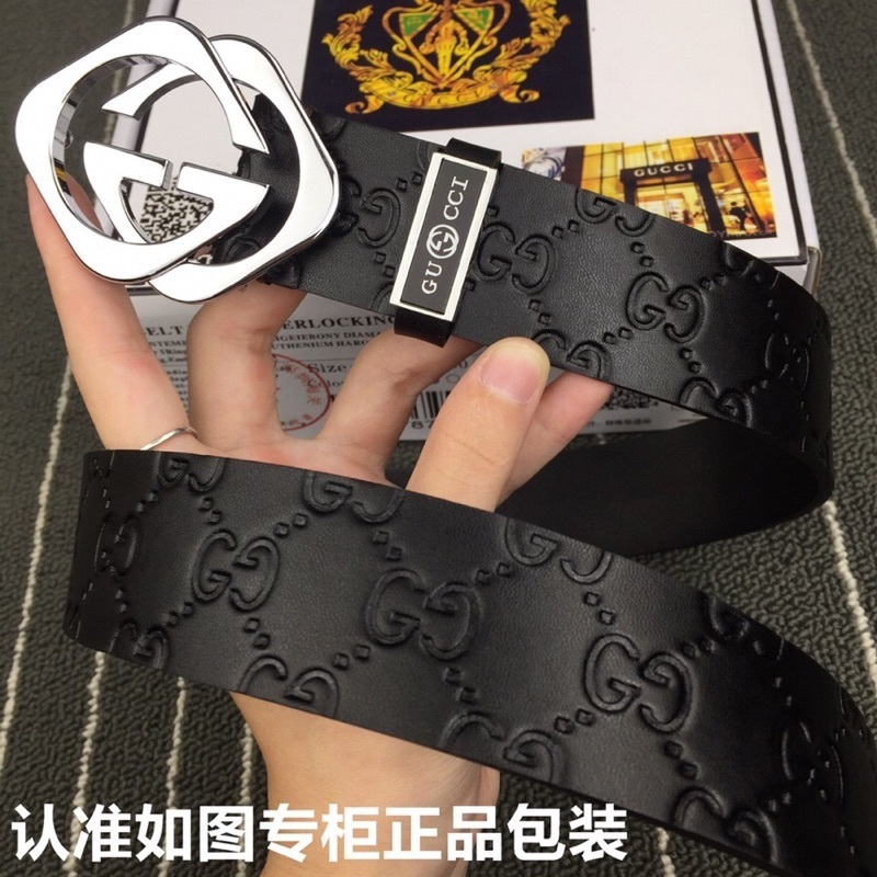 black Gucci GG Embossed Belt - Gucci GG Embossed Black Leather Belt