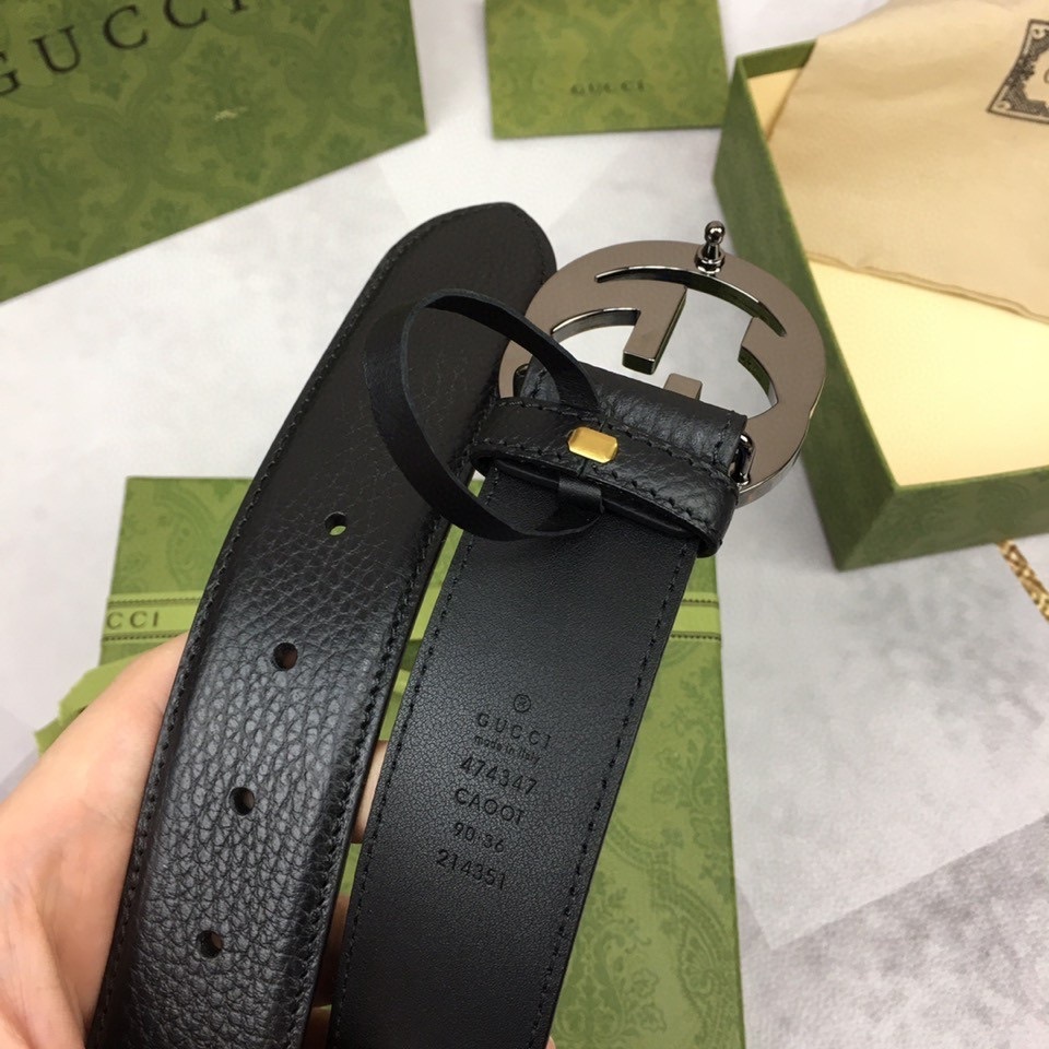 Gucci Premium Black Leather Belt - Iconic Interlocking G Buckle