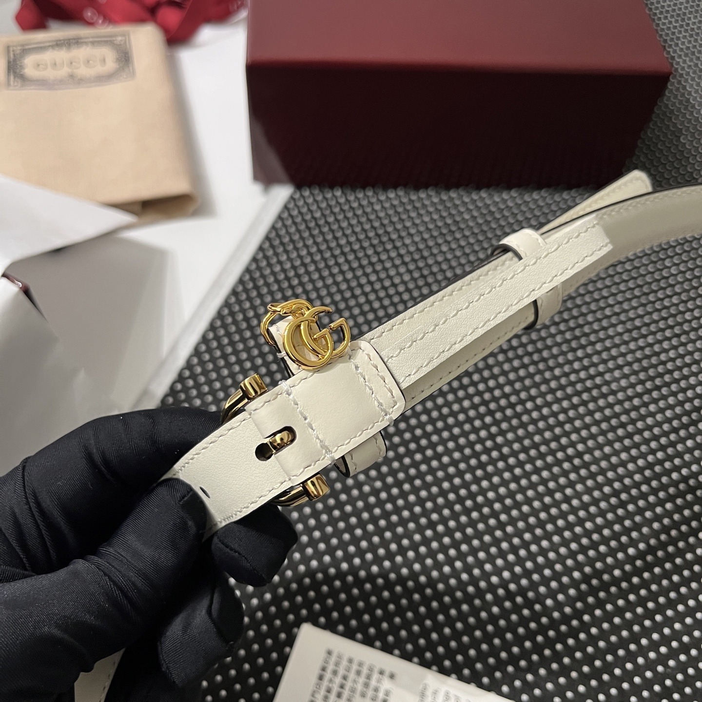 Elegant White Leather Belt with Golden GG Charm