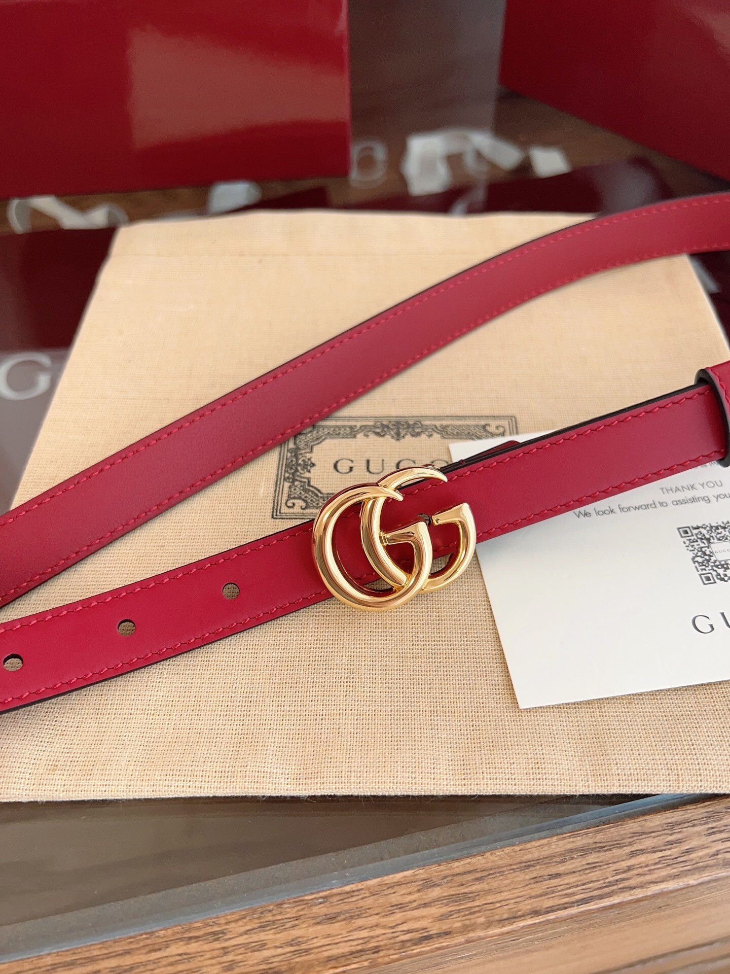 Gucci Red Leather Belt with Gold GG Buckle - Premium Quality