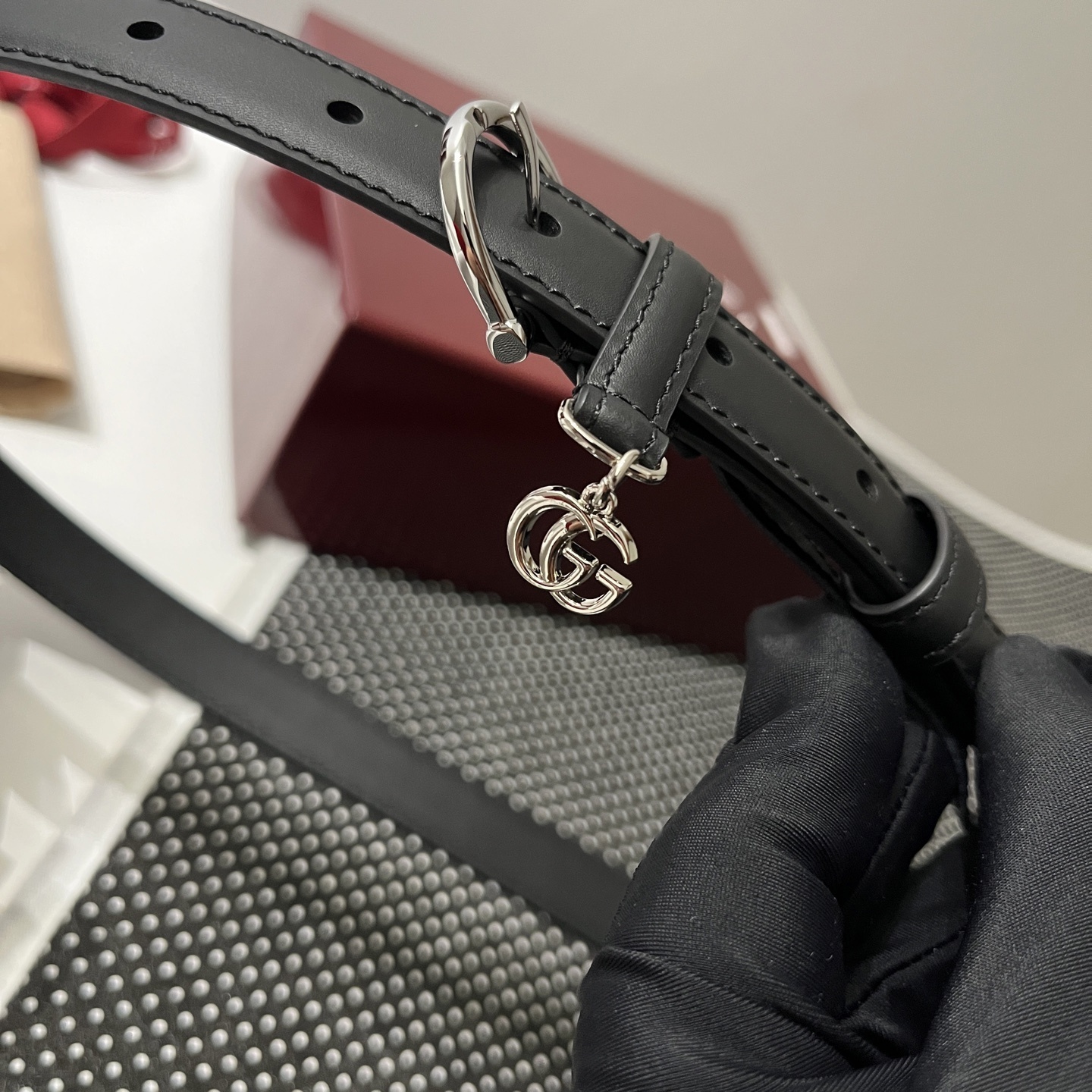 Premium Black Leather Belt with GG Charm