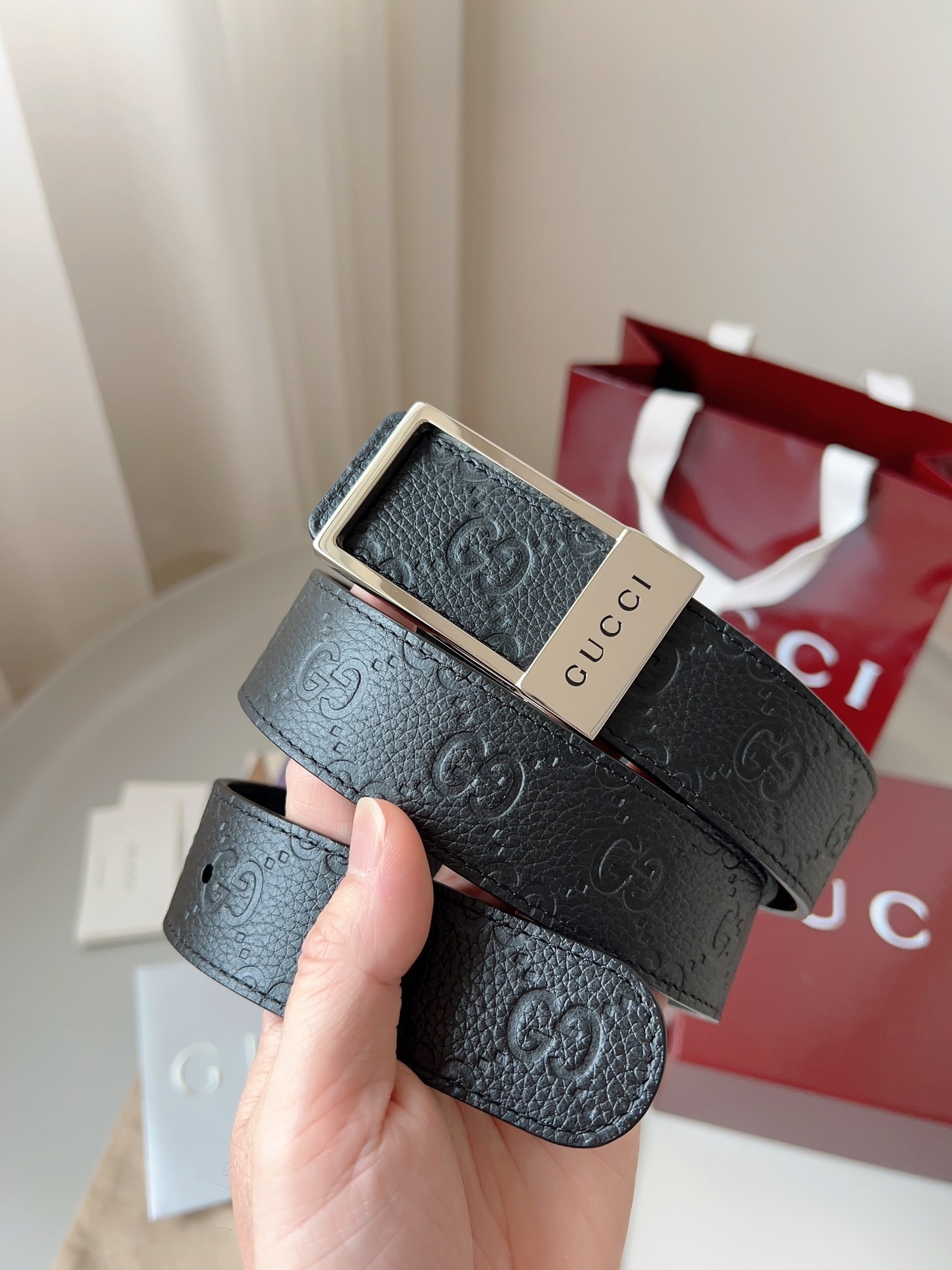 Gucci Embossed Leather Belt - Premium Quality