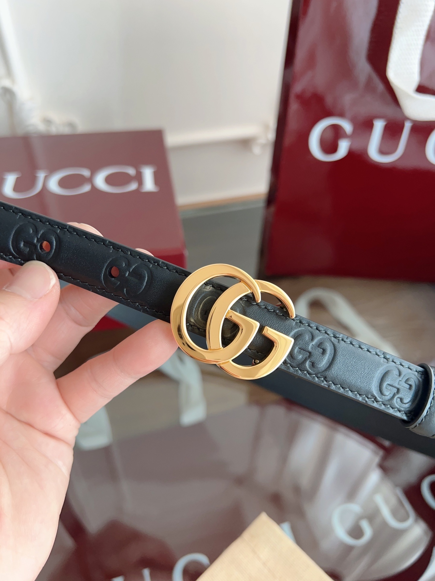 Premium Leather Belt with Iconic GG Buckle - Black