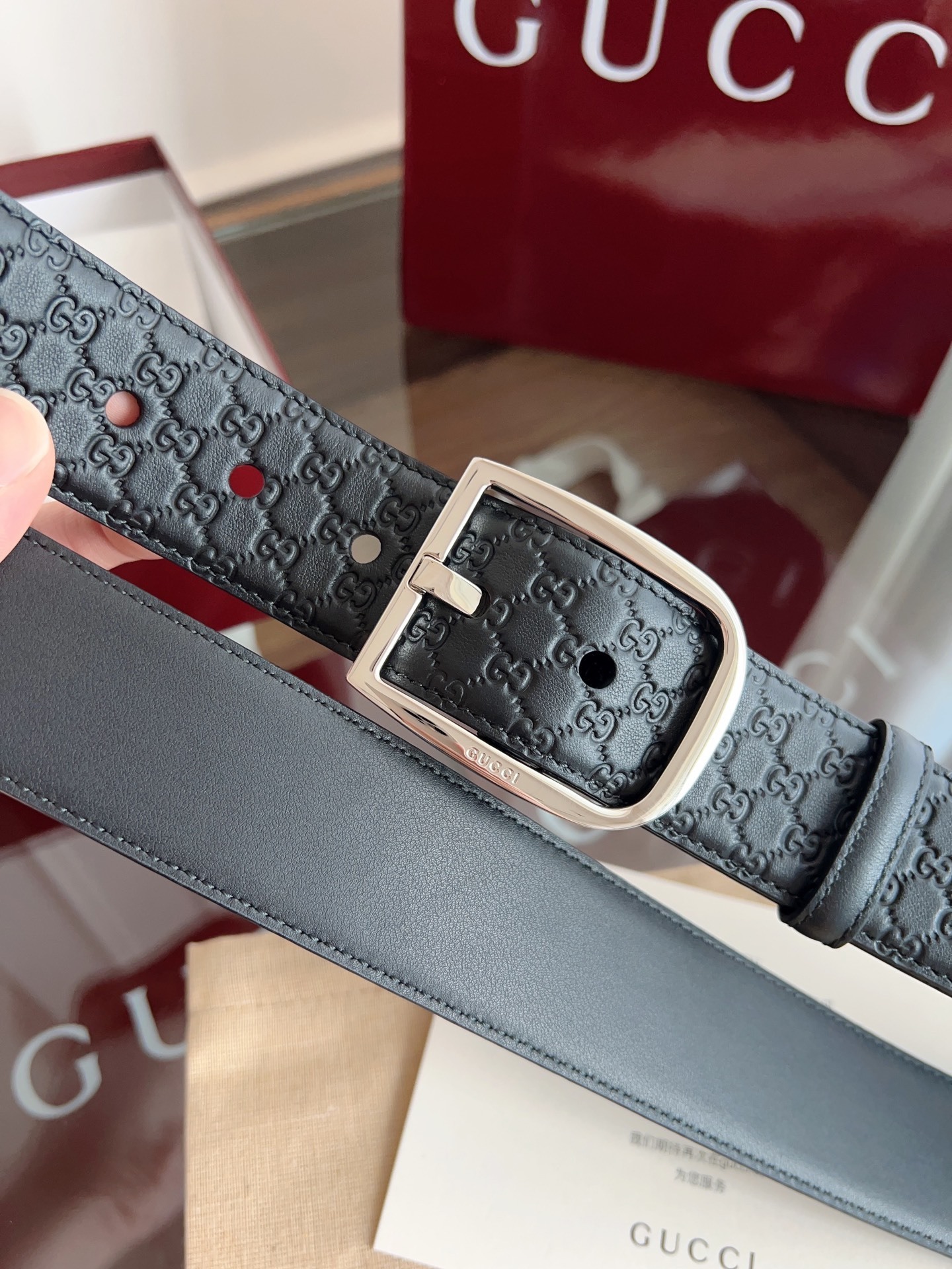 Gucci Signature Leather Belt with Silver Buckle - Premium