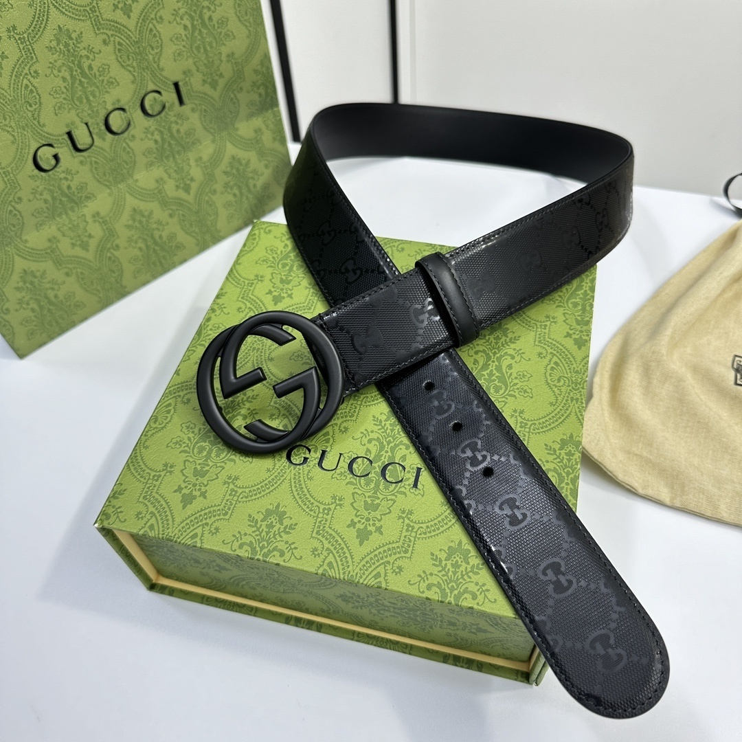 Gucci Black GG Embossed Leather Belt - Premium Quality