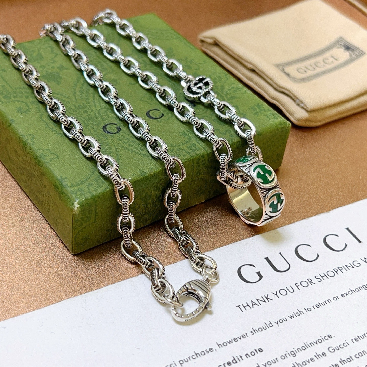 green Gucci Silver Chain Necklace – Gucci Silver Chain Necklace