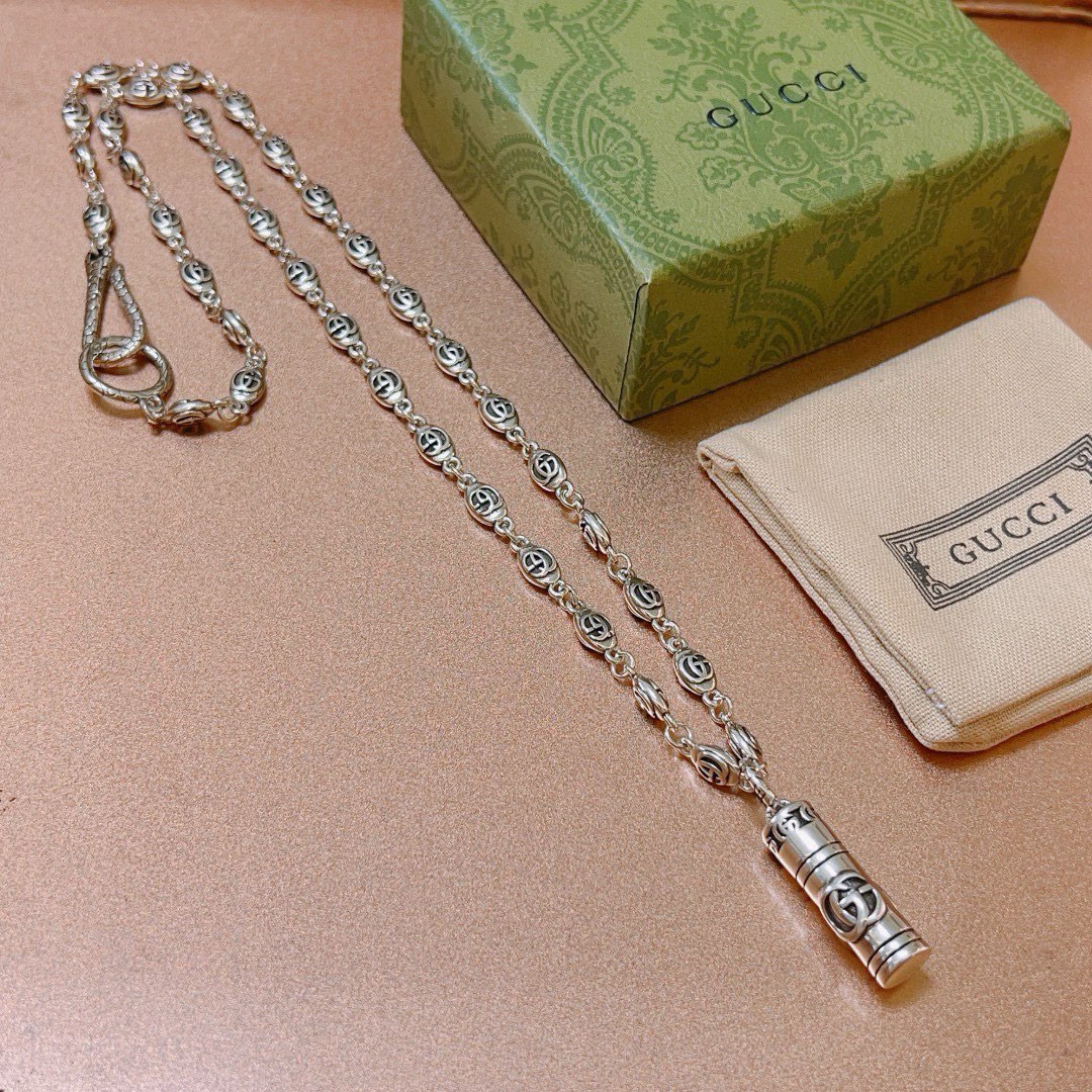 pendant engraved Gucci Silver Cylinder Necklace – Gucci Silver