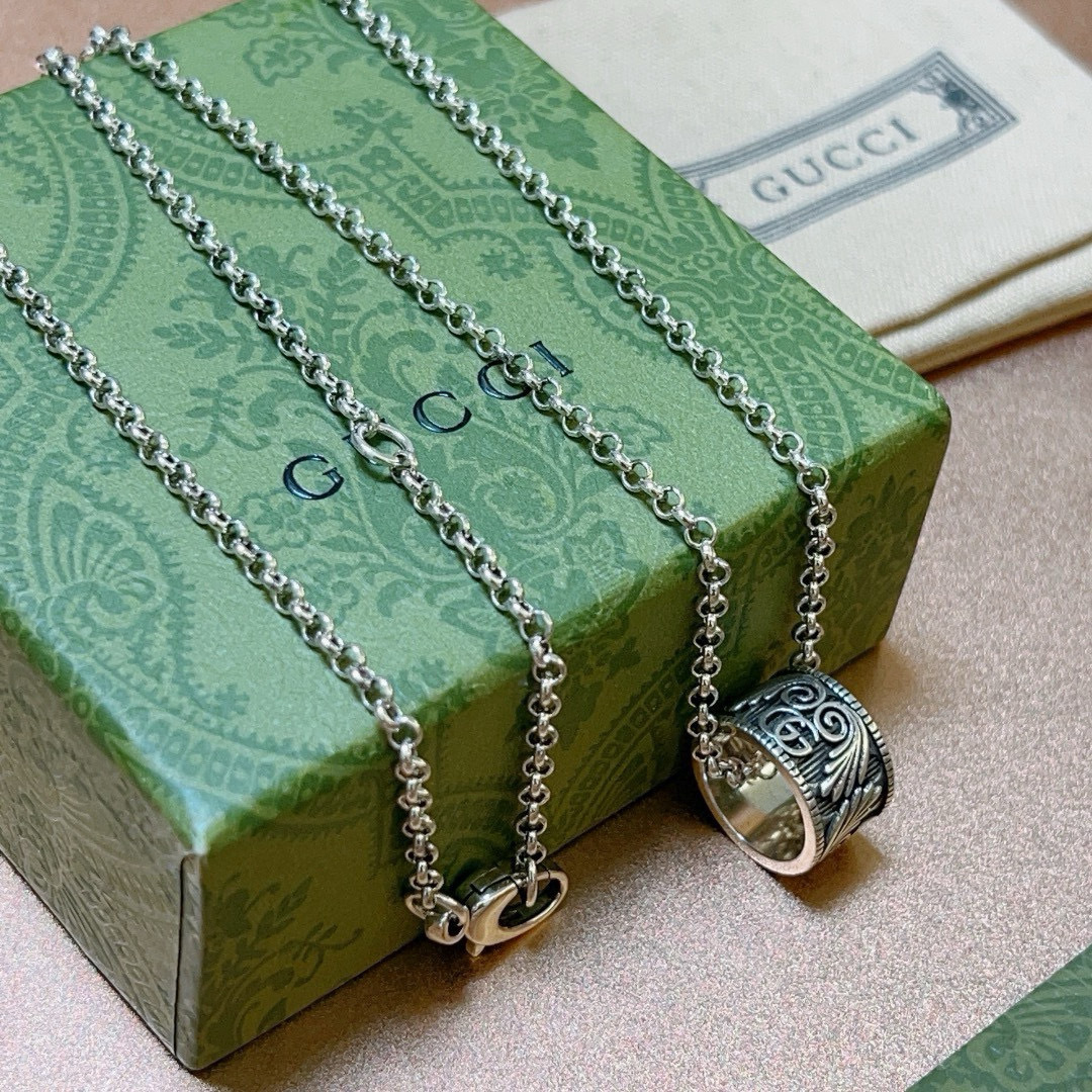 Gucci Silver Ring Pendant Necklace – Engraved Design 2