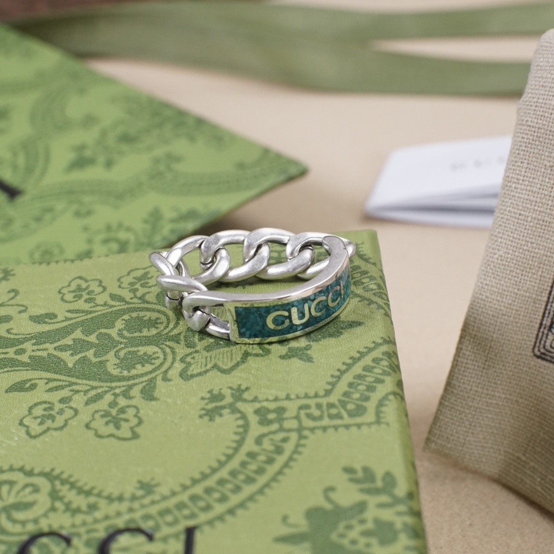 Gucci Turquoise Enamel Chain Ring – Gucci Silver Chain Ring with