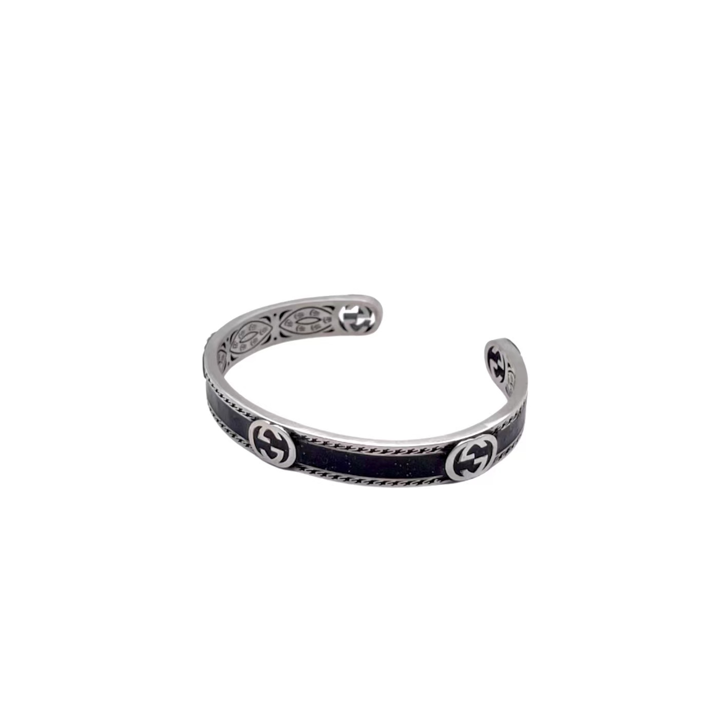 Gucci Silver Black Enamel Cuff – Gucci Silver & Black Enamel Open Cuff