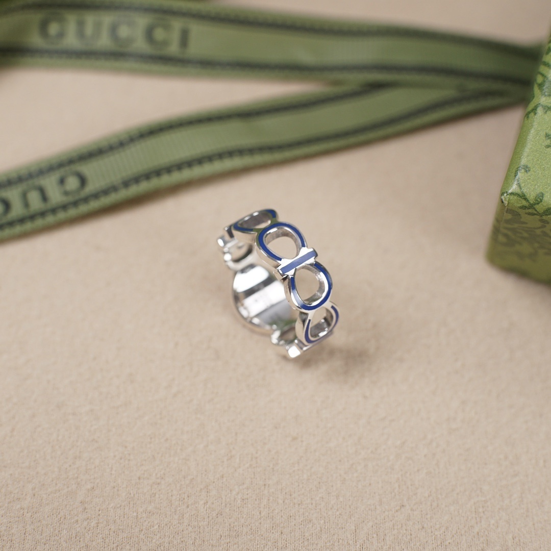 Gucci Silver Blue Enamel Ring – Gucci Silver Interlocking G Blue