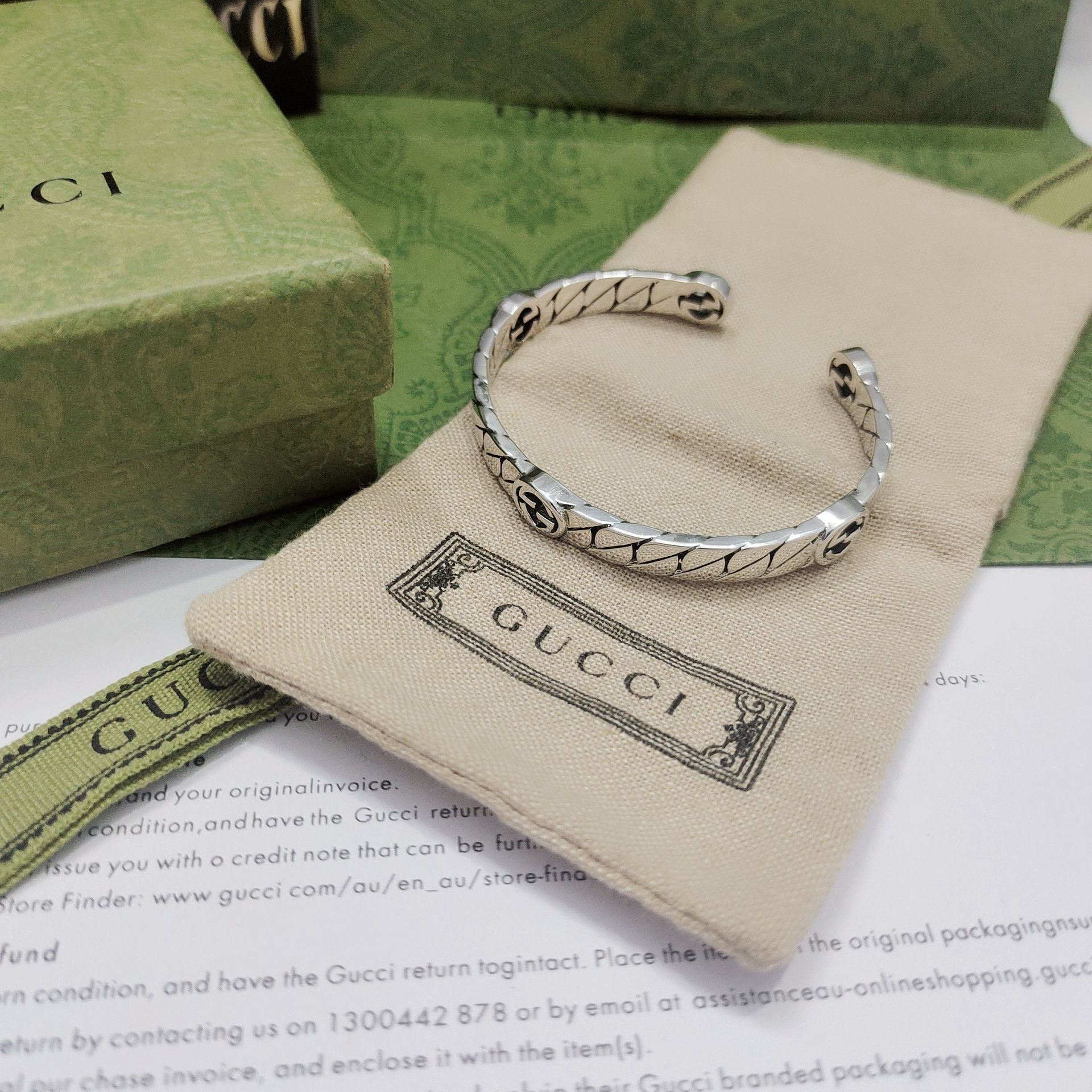 Gucci Silver Interlocking G Open Cuff Bracelet – Designer