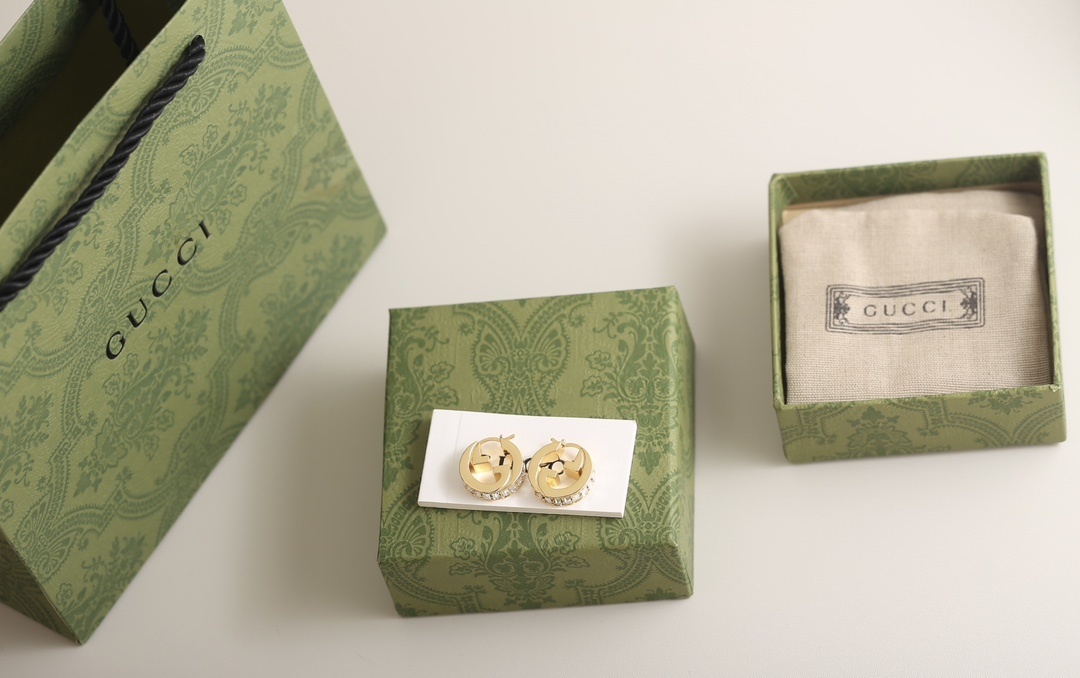 Gucci Gold Crystal GG Hoop – Gucci Gold & Crystal GG Hoop Earrings