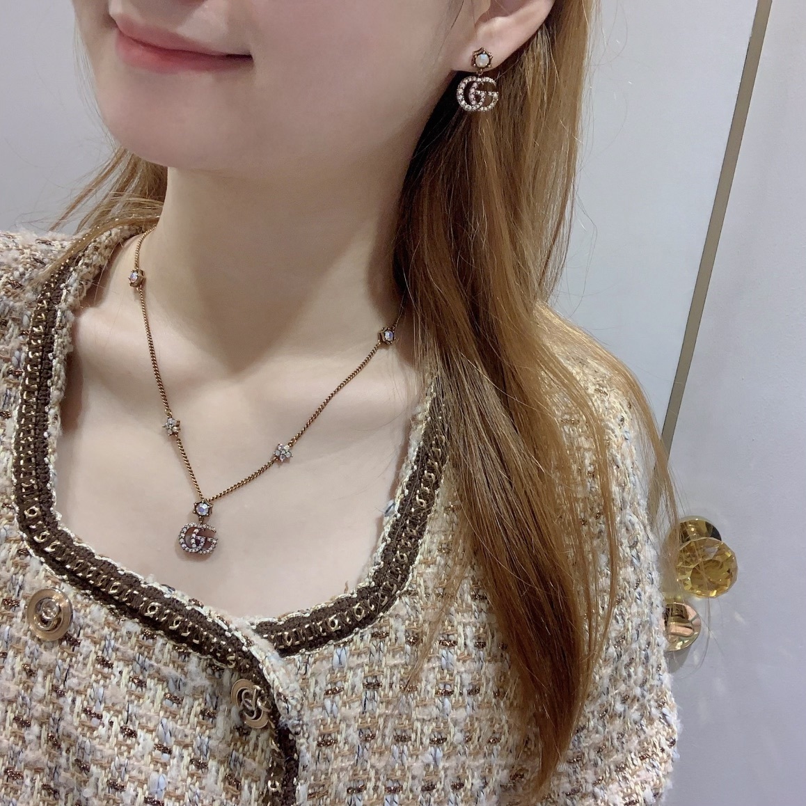 Gucci Gold Crystal GG Set – Gucci Gold Crystal GG Necklace & Earrings