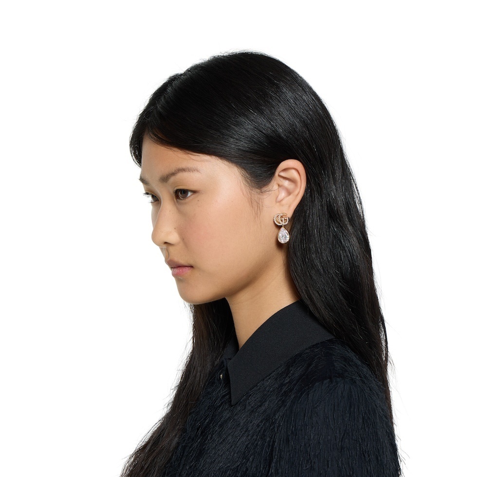 gg elegant Gucci Gold Crystal Teardrop Earrings – Gucci Gold Crystal