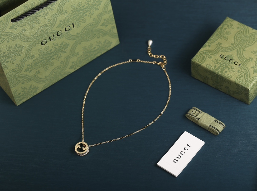 crystal Gucci Gold Interlocking G Necklace – Gucci Gold Interlocking G