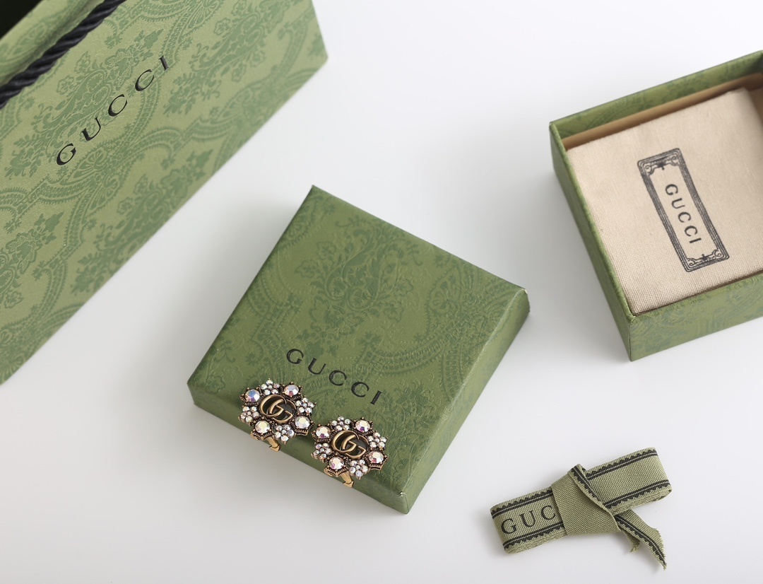 Gucci Crystal Flower GG Earrings – Designer Statement
