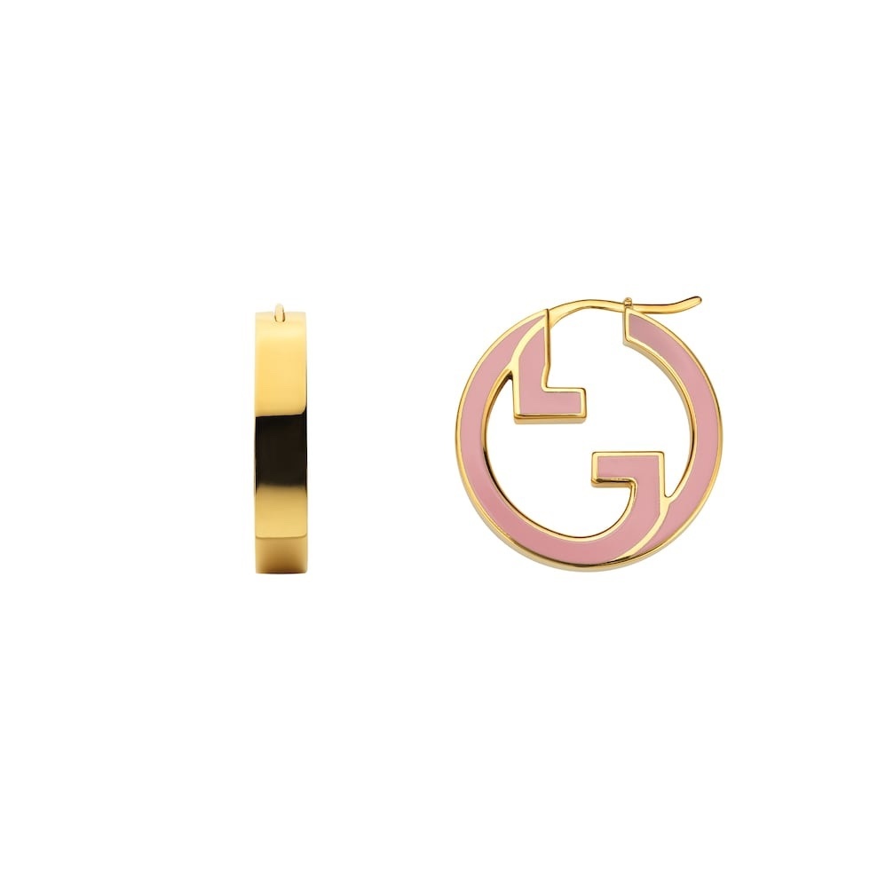Gucci Pink Enamel GG Hoop Earrings – Gucci Gold Pink Enamel GG Hoop