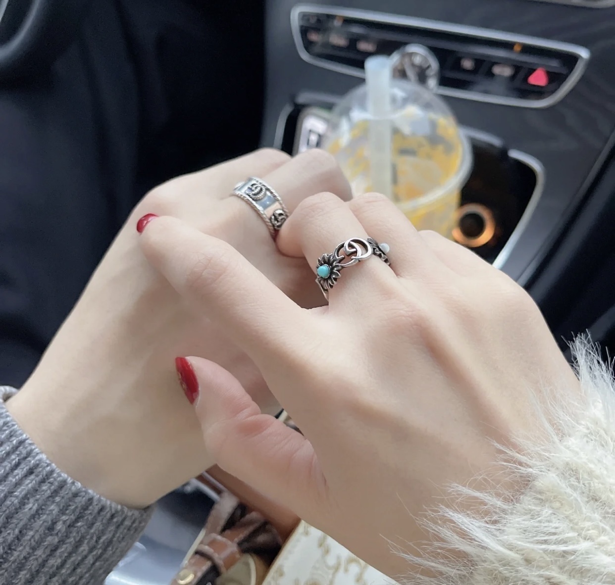 Gucci Turquoise Flower Ring silver interlocking – Gucci Silver