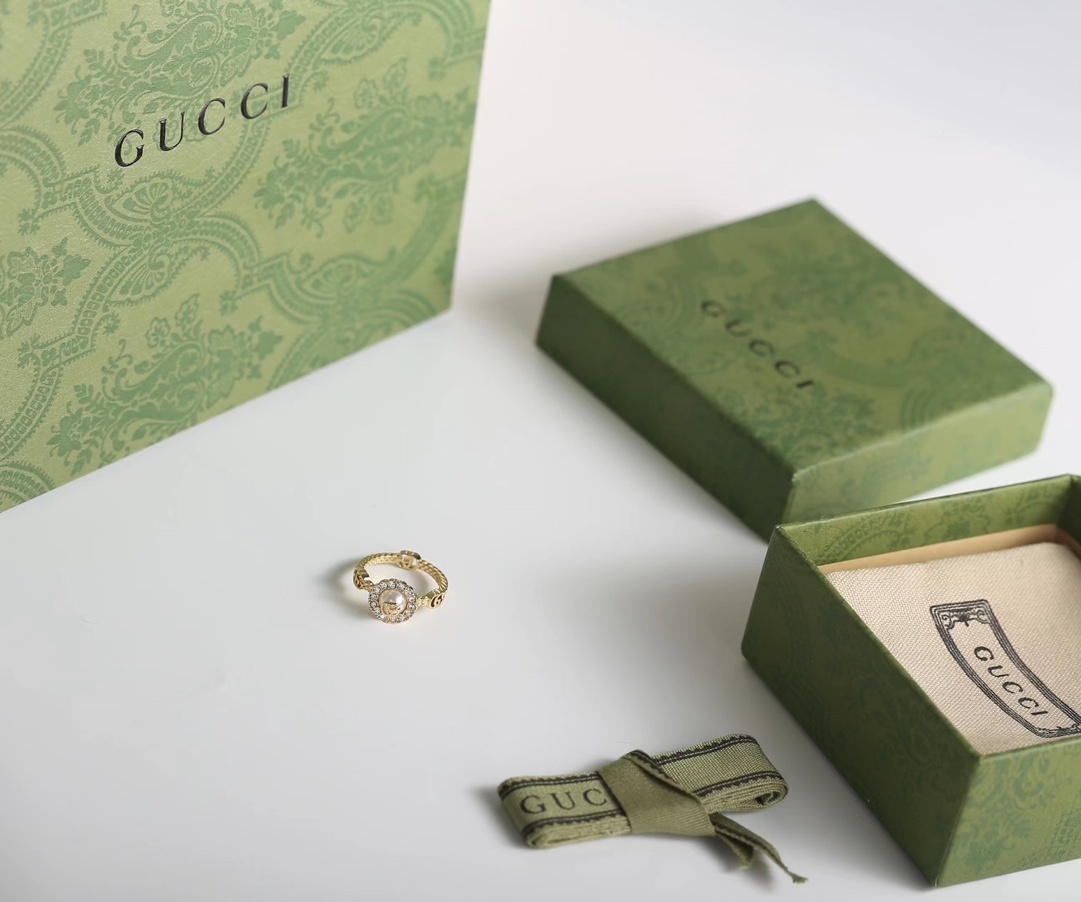 elegant design Gucci Gold Pearl Crystal Ring – Gucci Gold Pearl