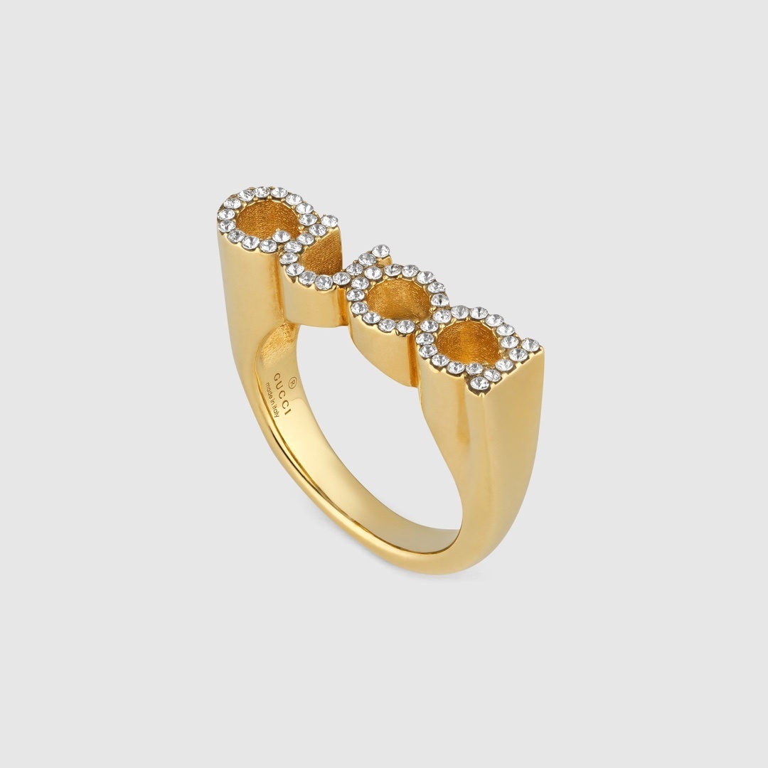 Gucci Gold-Tone Crystal Letter Ring – Statement Jewelry