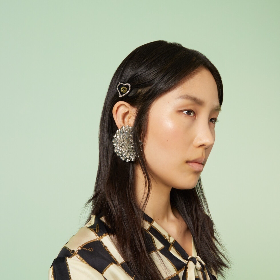 Gucci Black Heart Crystal Hair Clip - Designer Accessory