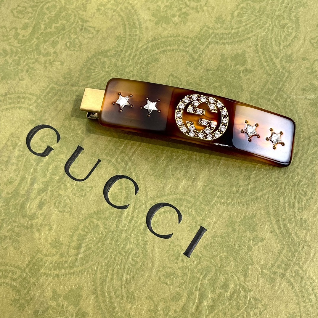 Gucci Tortoise Shell Hair Clip with Crystals