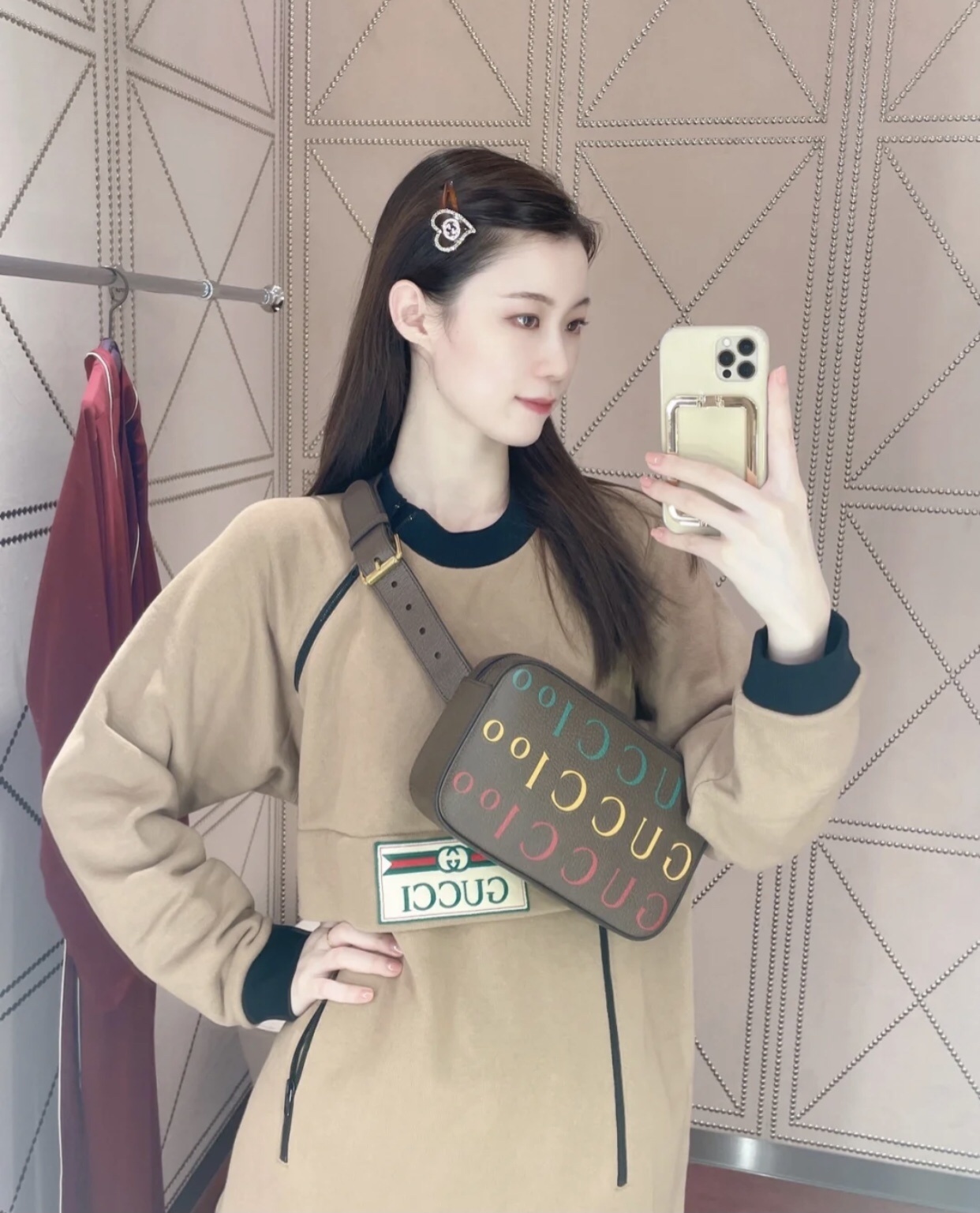 diamante Gucci Brown Heart Hair Clip - Gucci Brown Heart Diamante Hair