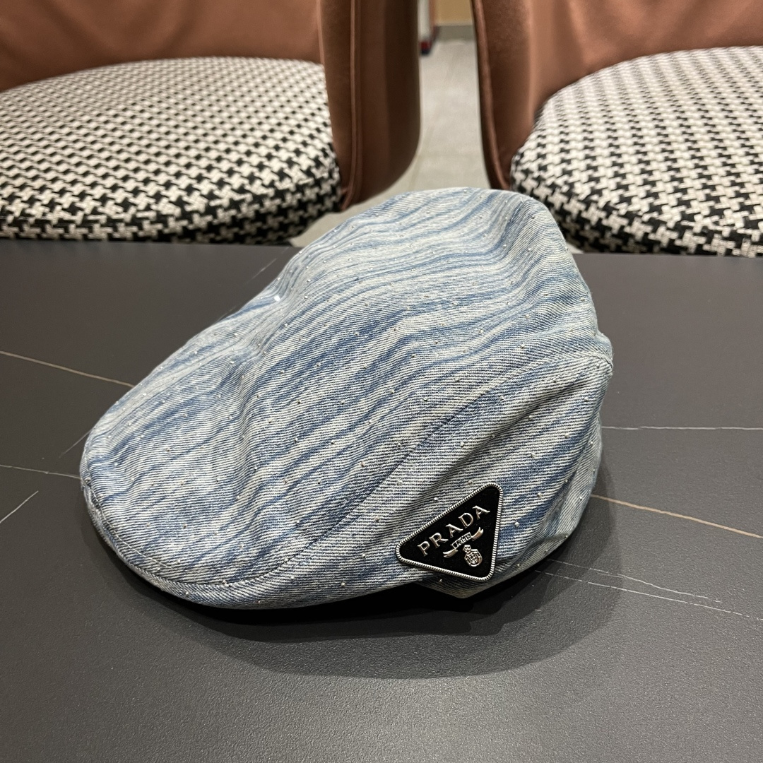 Prada Blue Striped Newsboy Cap – Prada Light Blue Striped Newsboy Cap