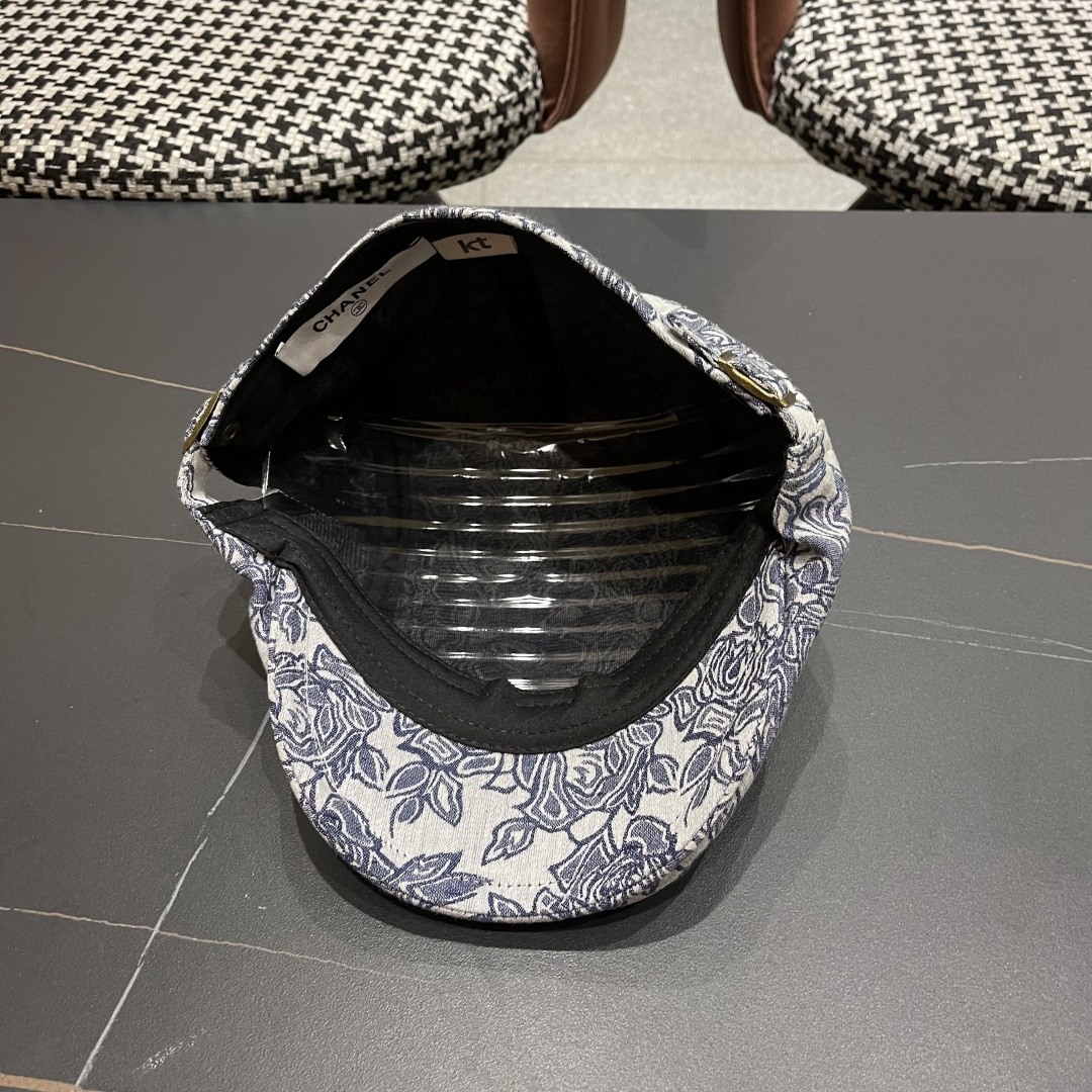 designer Chanel Blue Floral Print Cap – Chanel Blue Floral Print Cap