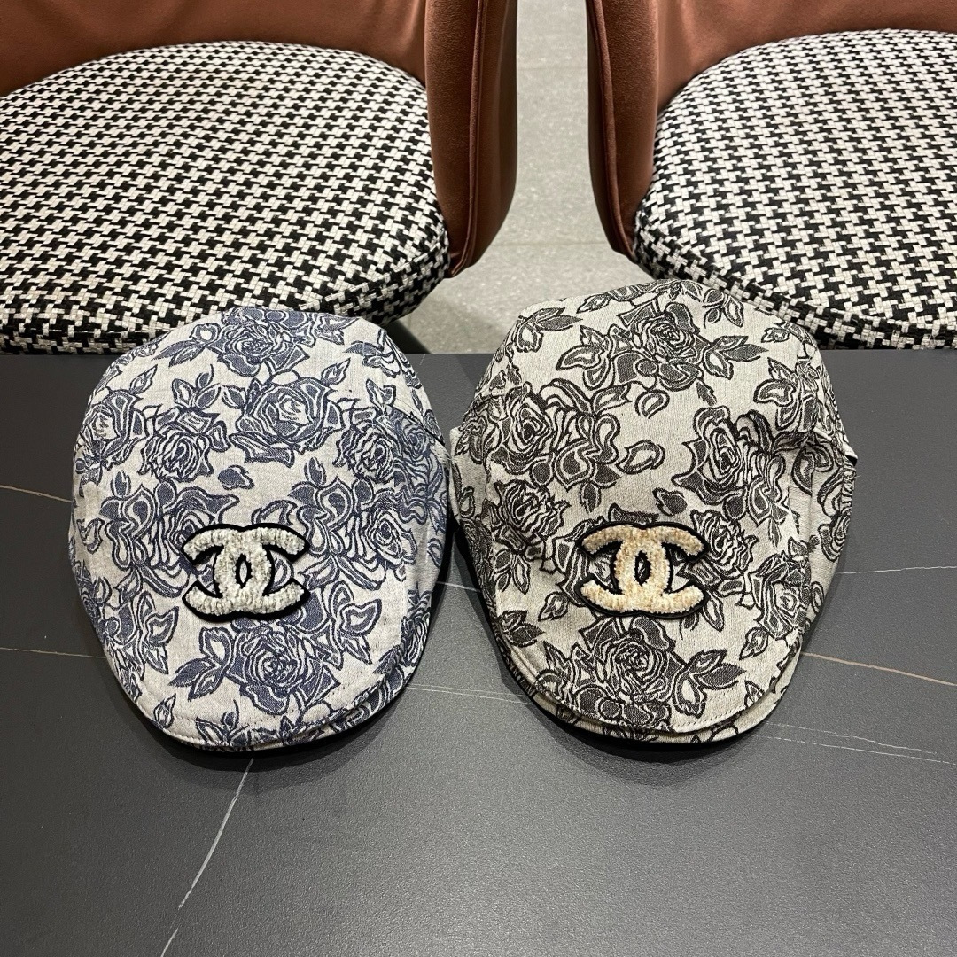 designer elegance Chanel Floral Print Newsboy Cap – Chanel Floral