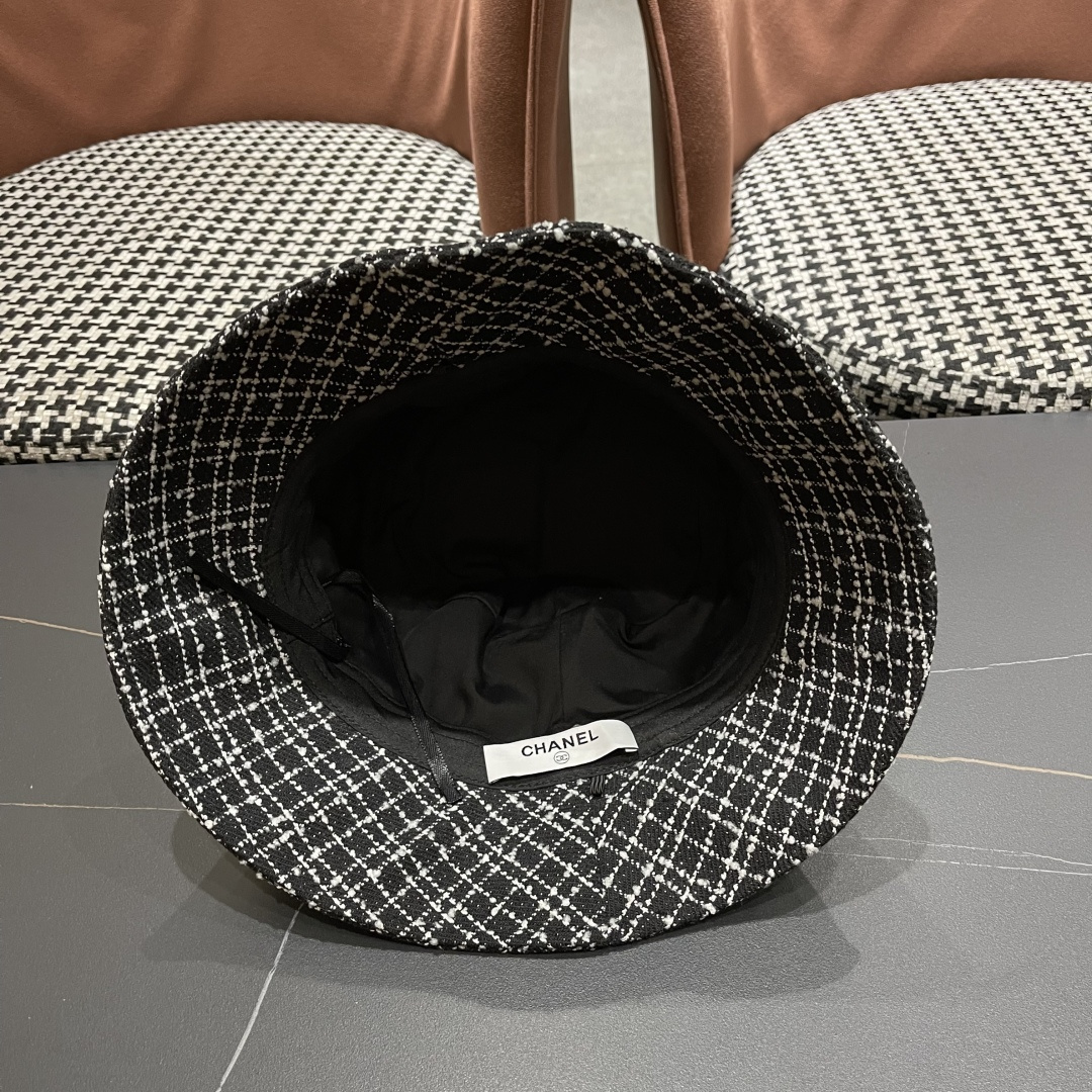 Chanel Tweed Bucket Hat – Chanel Black & White Tweed Bucket Hat