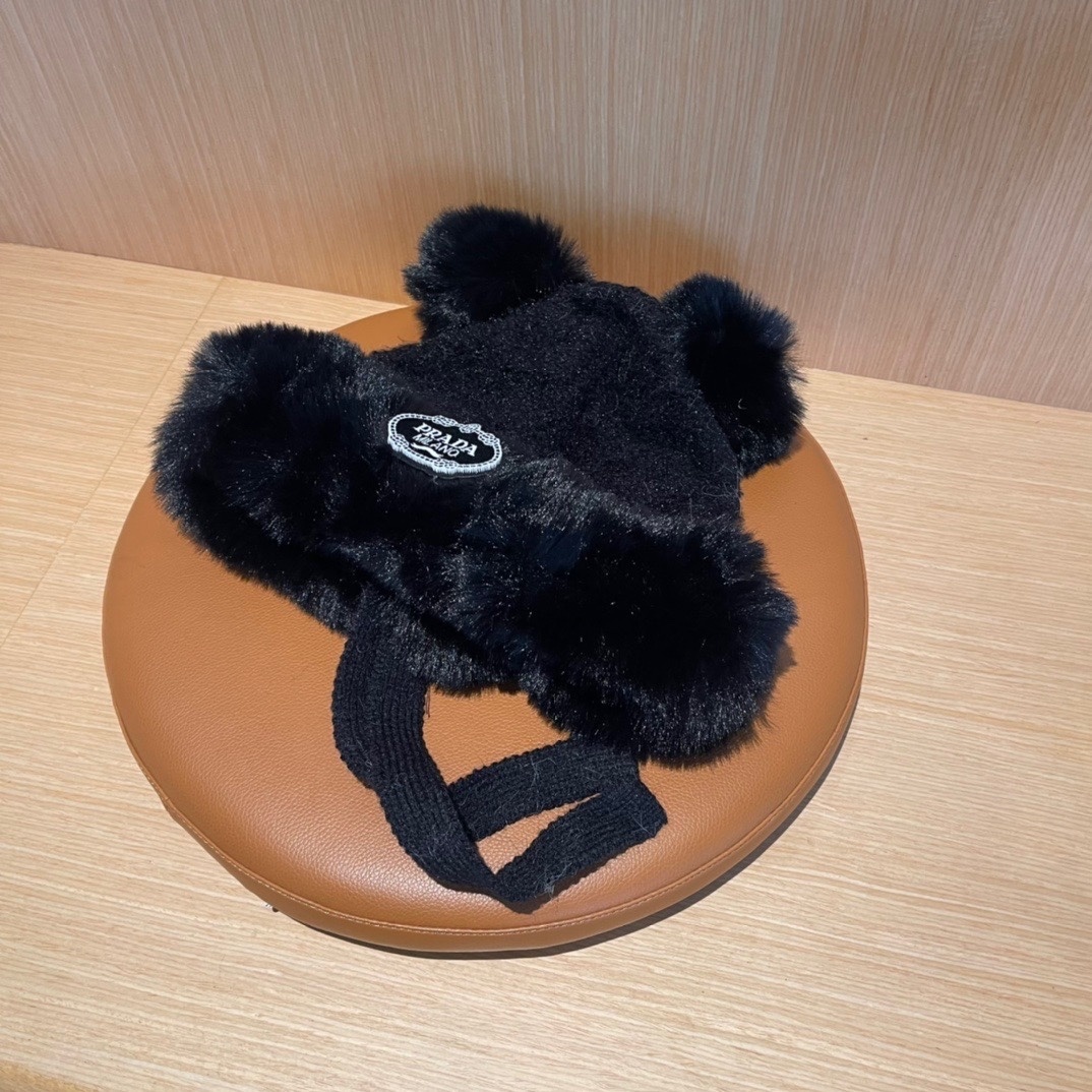 Prada Black Faux Fur Earflap Hat – Winter Style