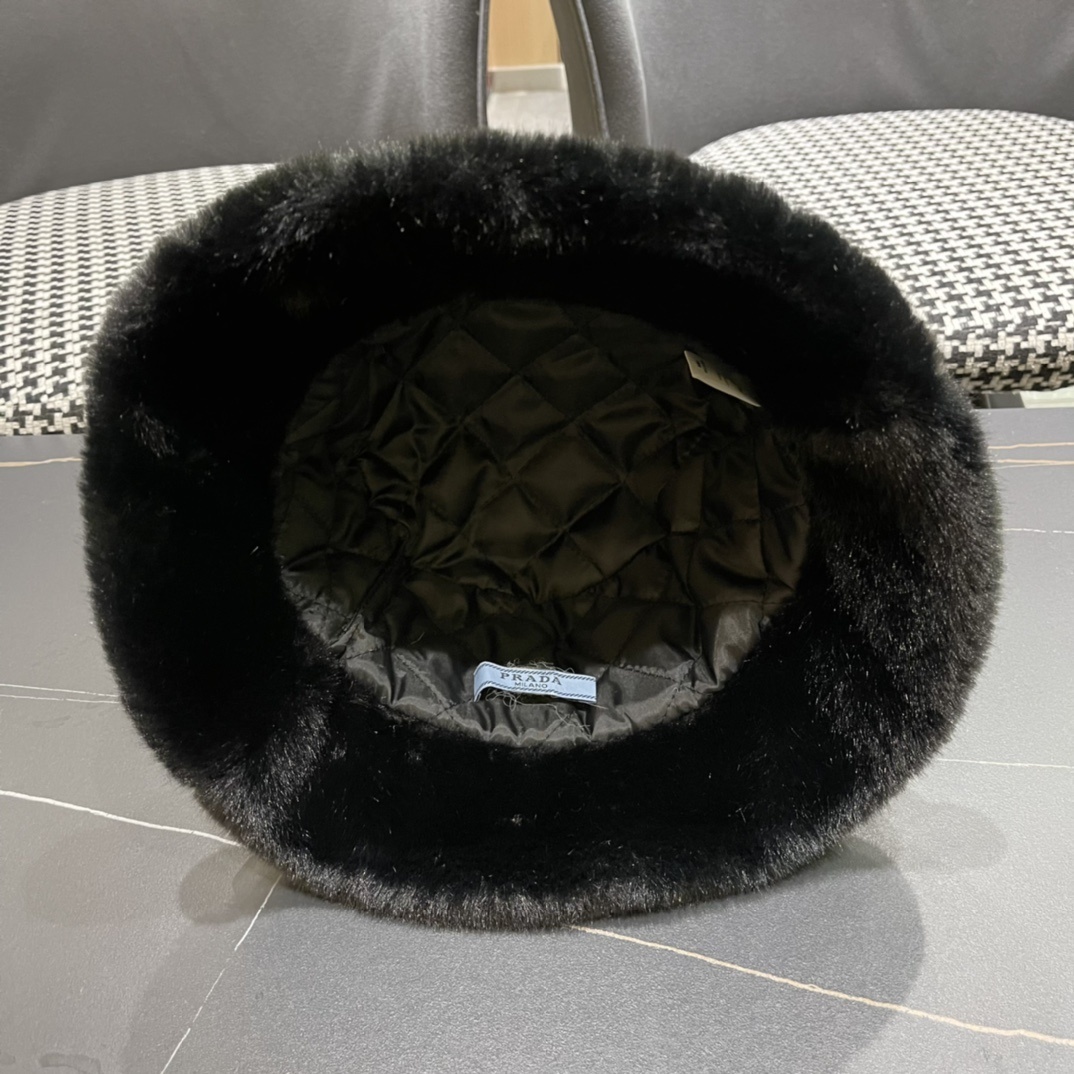Prada Black Faux Fur Bucket Hat designer – Prada Black Faux Fur Bucket