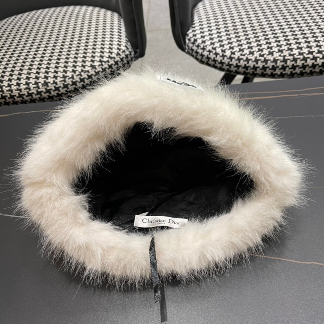 Dior White Furry Bucket Hat – Designer Winter Style