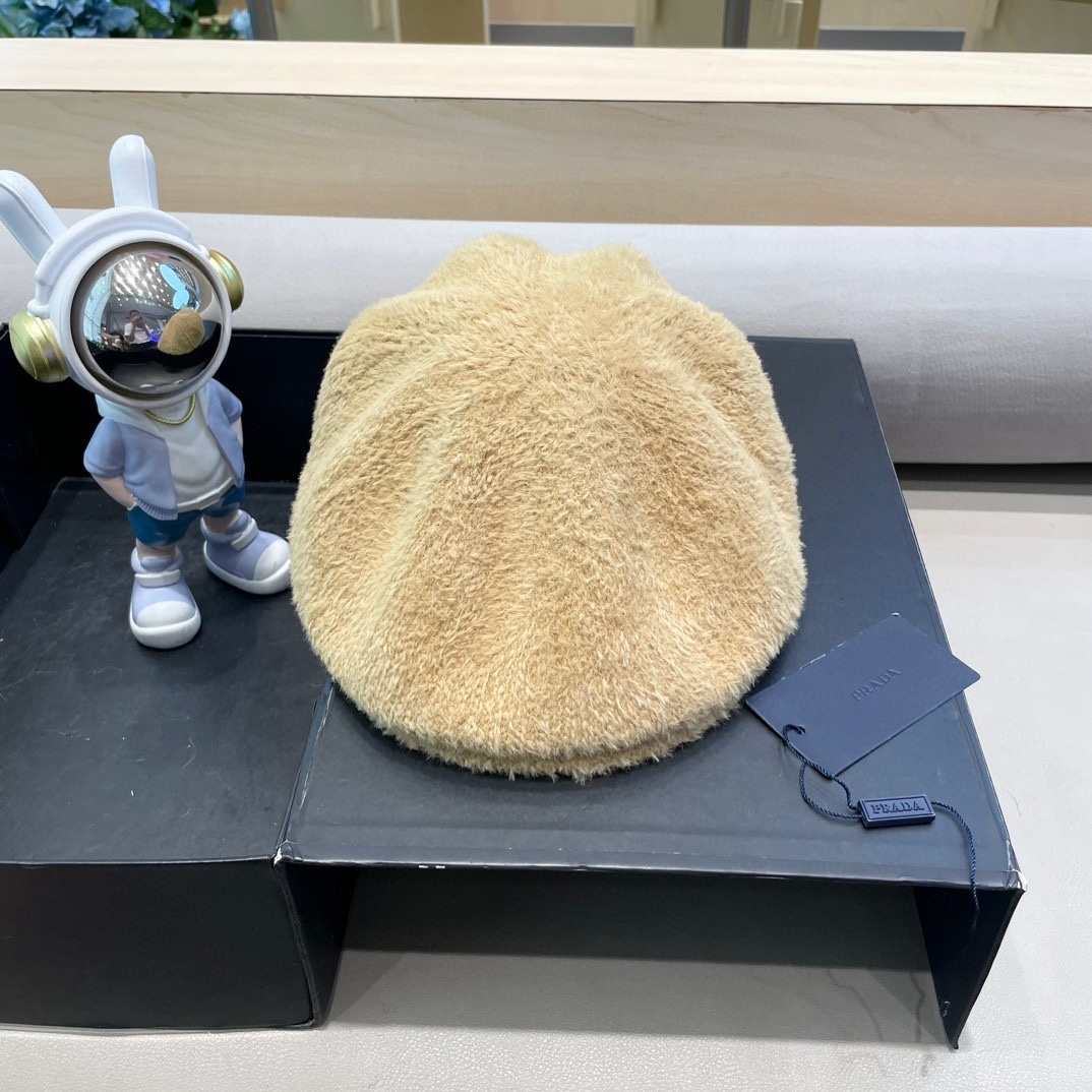 soft luxury Prada Beige Shearling Beret – Prada Beige Shearling Beret