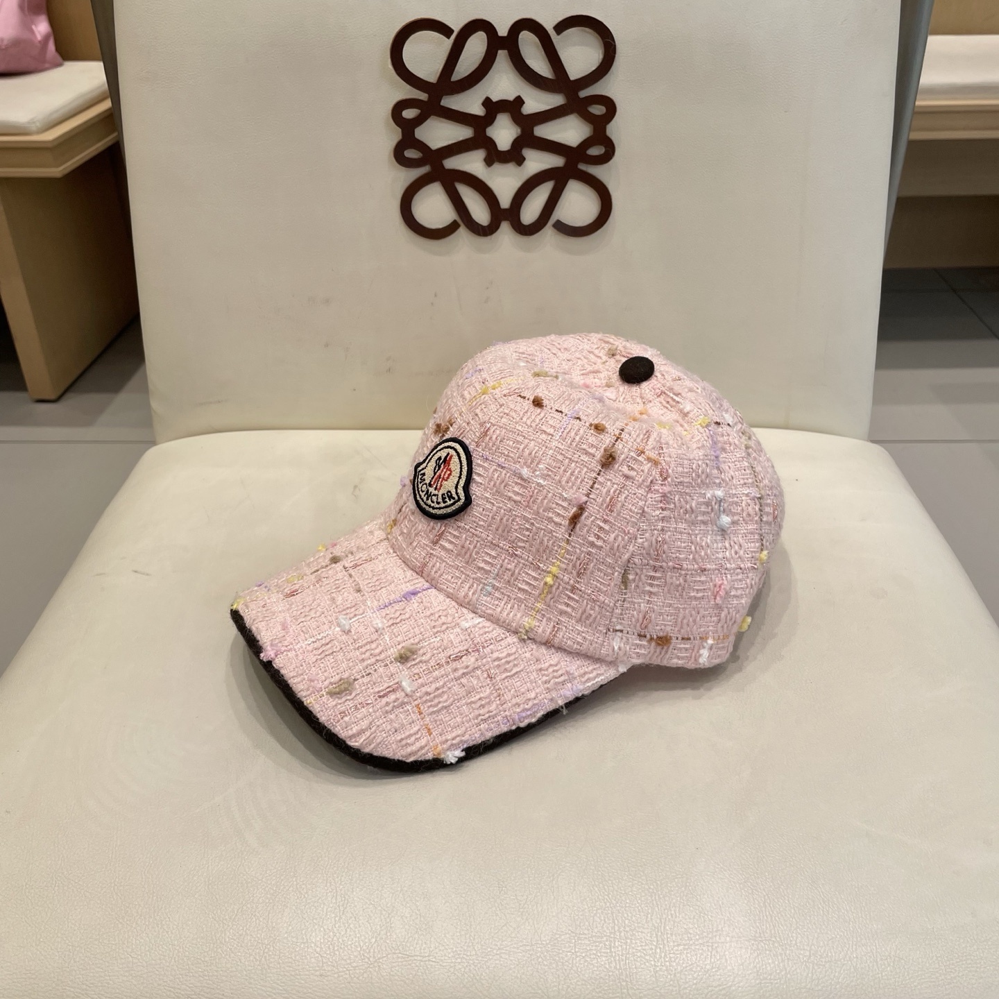 designer headwear Moncler Pink Tweed Baseball Cap – Moncler Pink Tweed