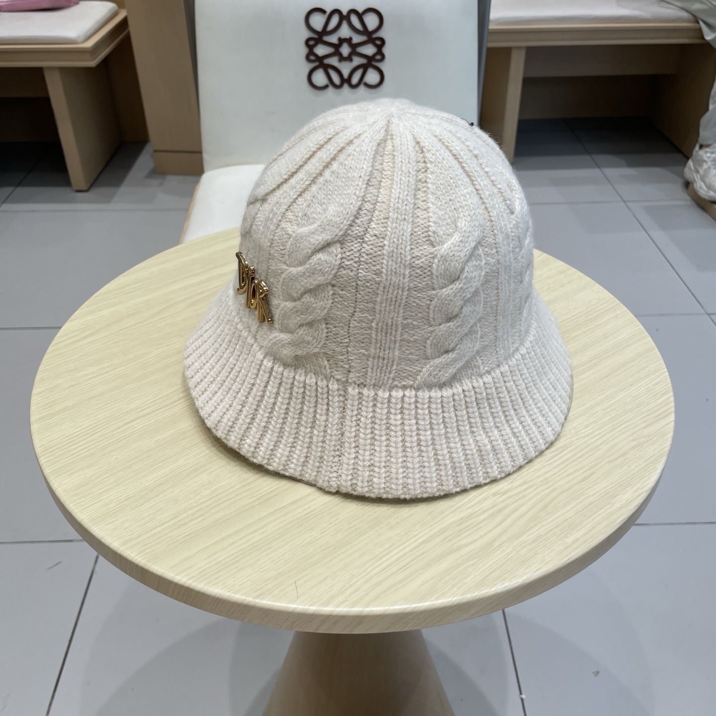 Loewe Off-White Cable Knit Bucket Hat – Designer Style