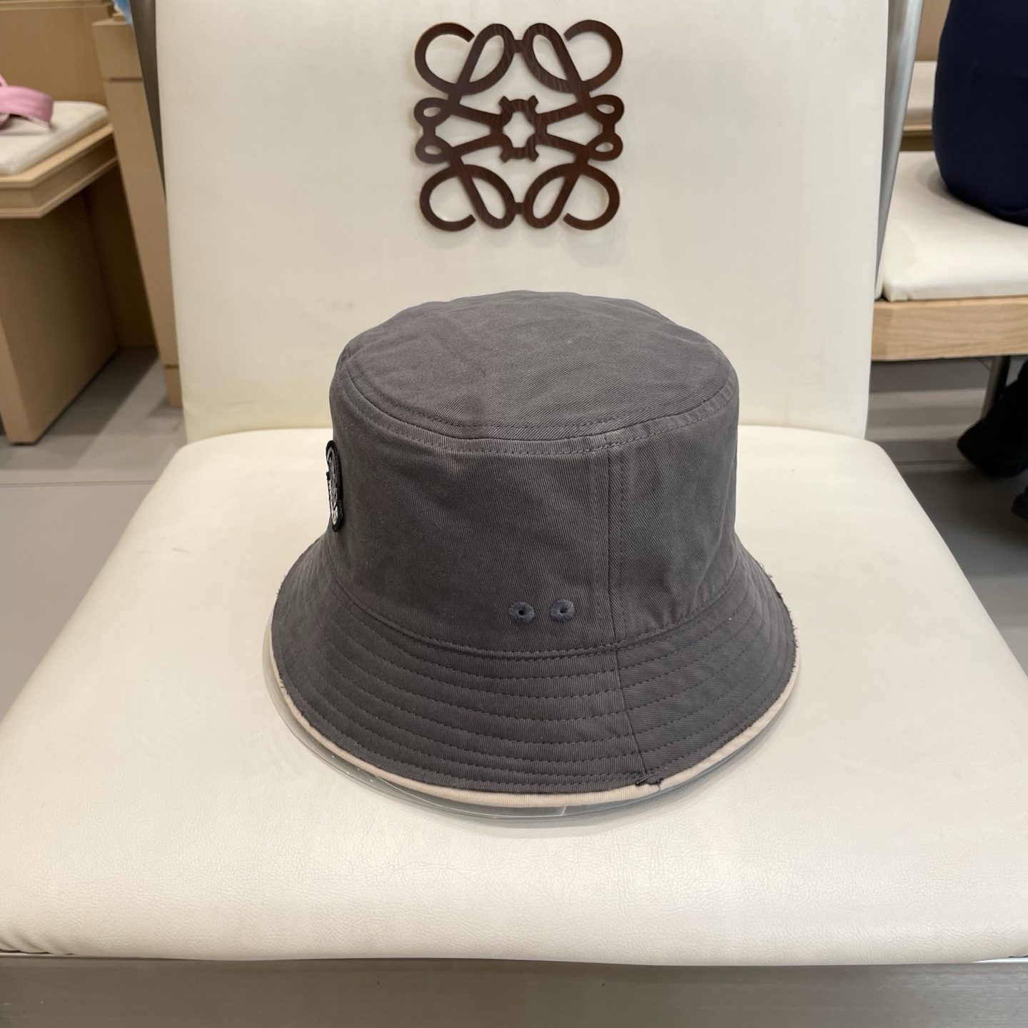 designer Loewe Grey Canvas Bucket Hat – Loewe Grey Canvas Bucket Hat