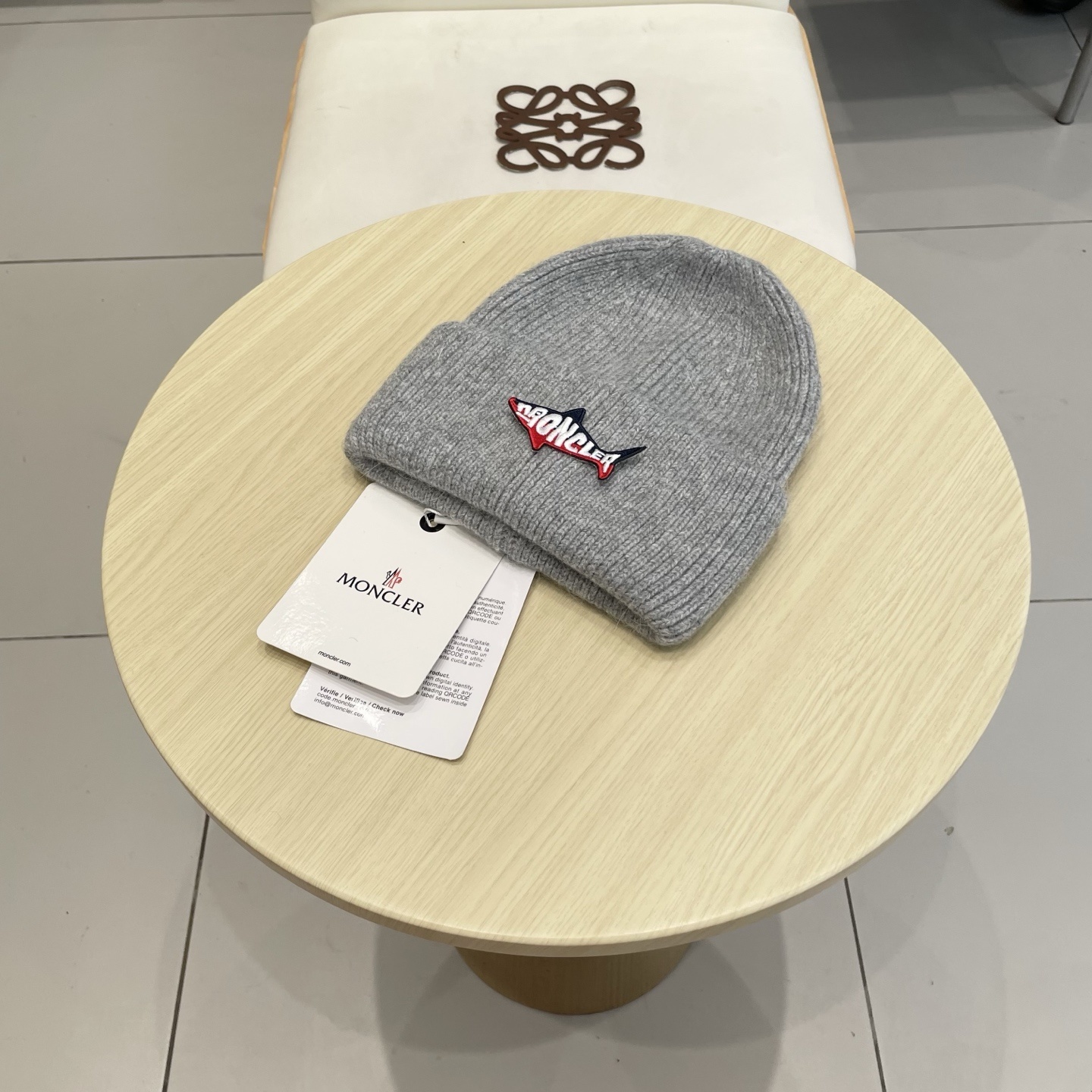 embroidered Moncler Grey Wool Beanie – Moncler Grey Wool Beanie