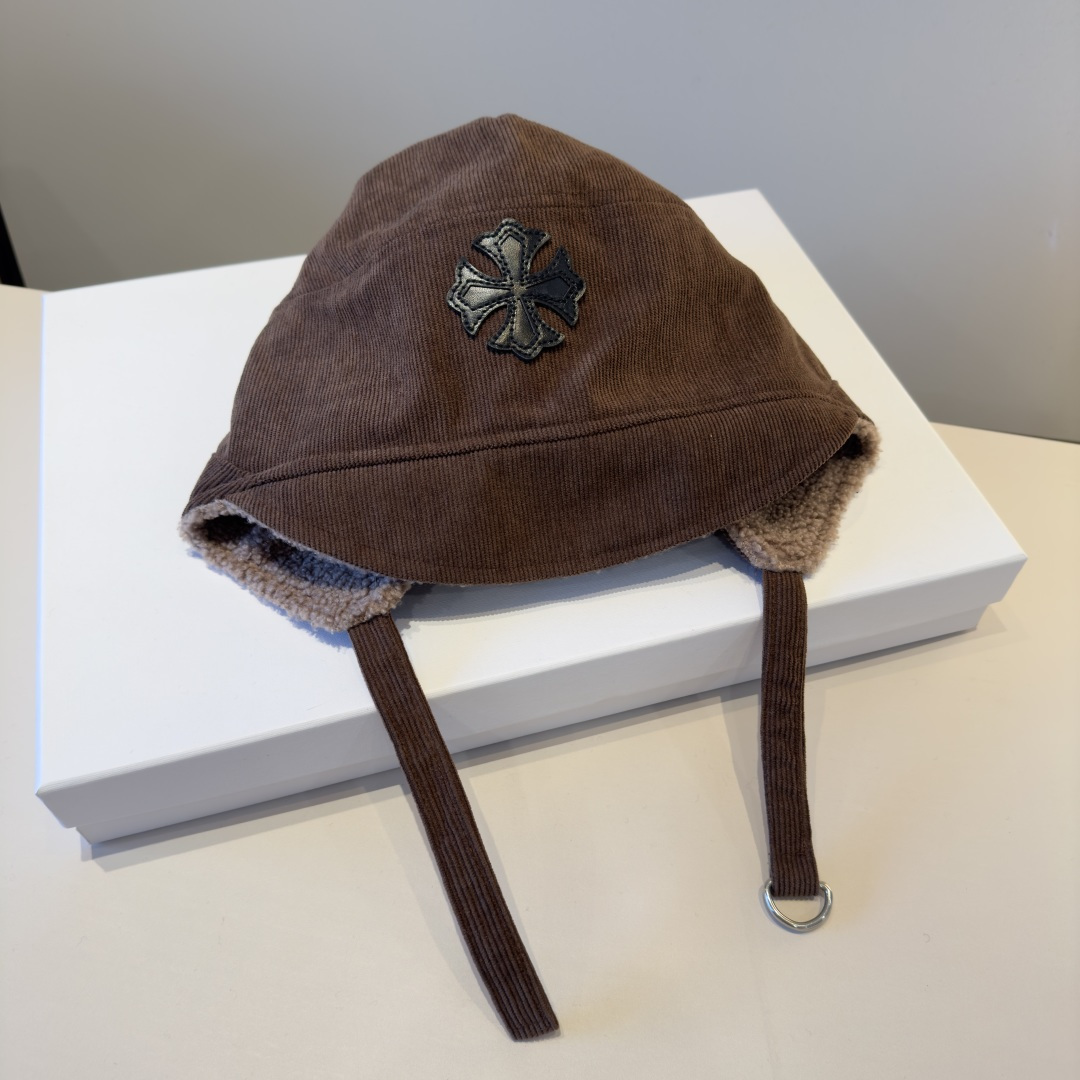 cross Chrome Hearts Brown Corduroy Trapper Hat – Chrome Hearts Brown