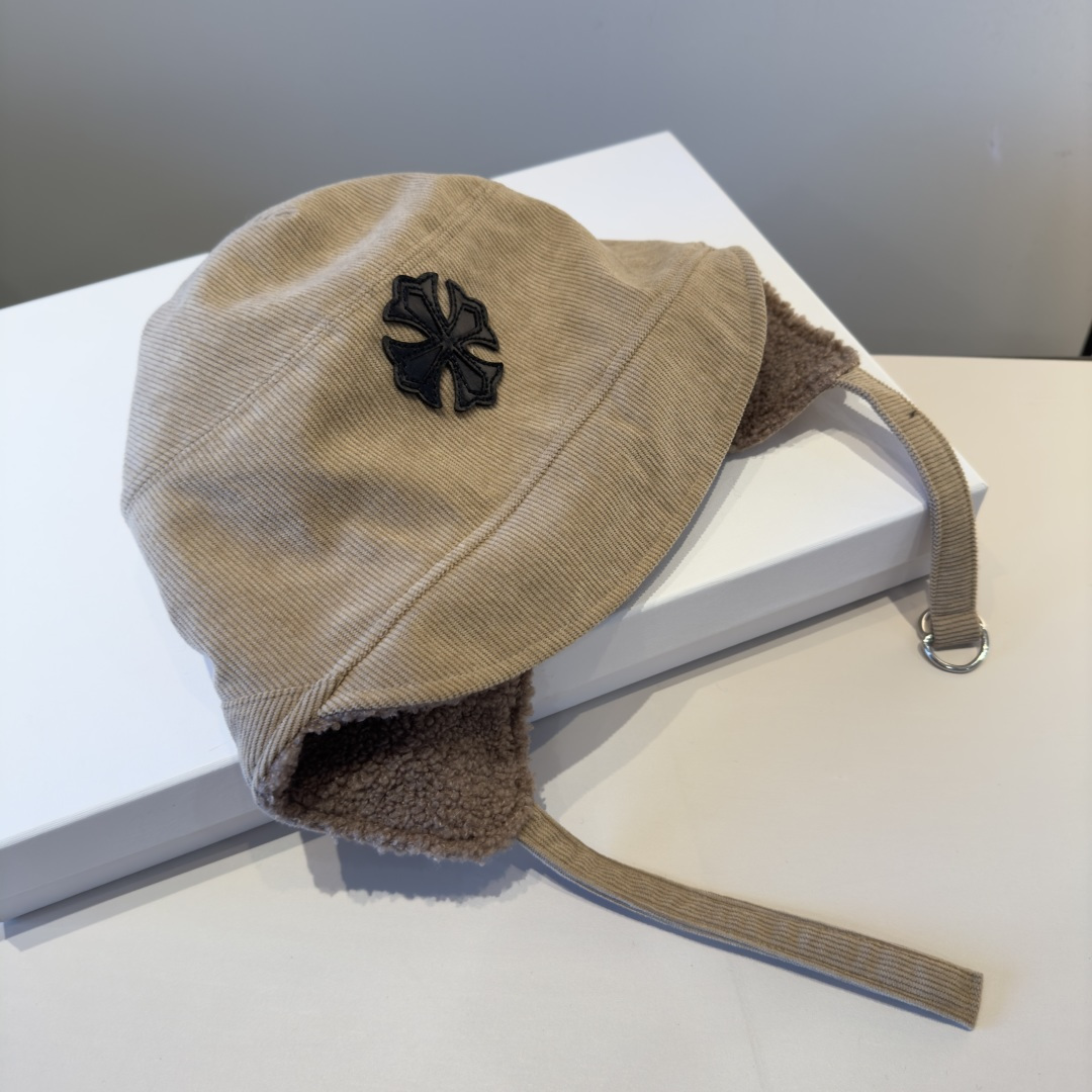 Chrome Hearts Beige Corduroy Trapper Hat designer style – Chrome