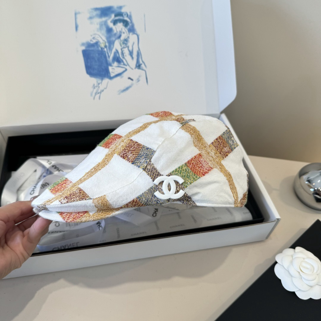 Chanel White Plaid Cap