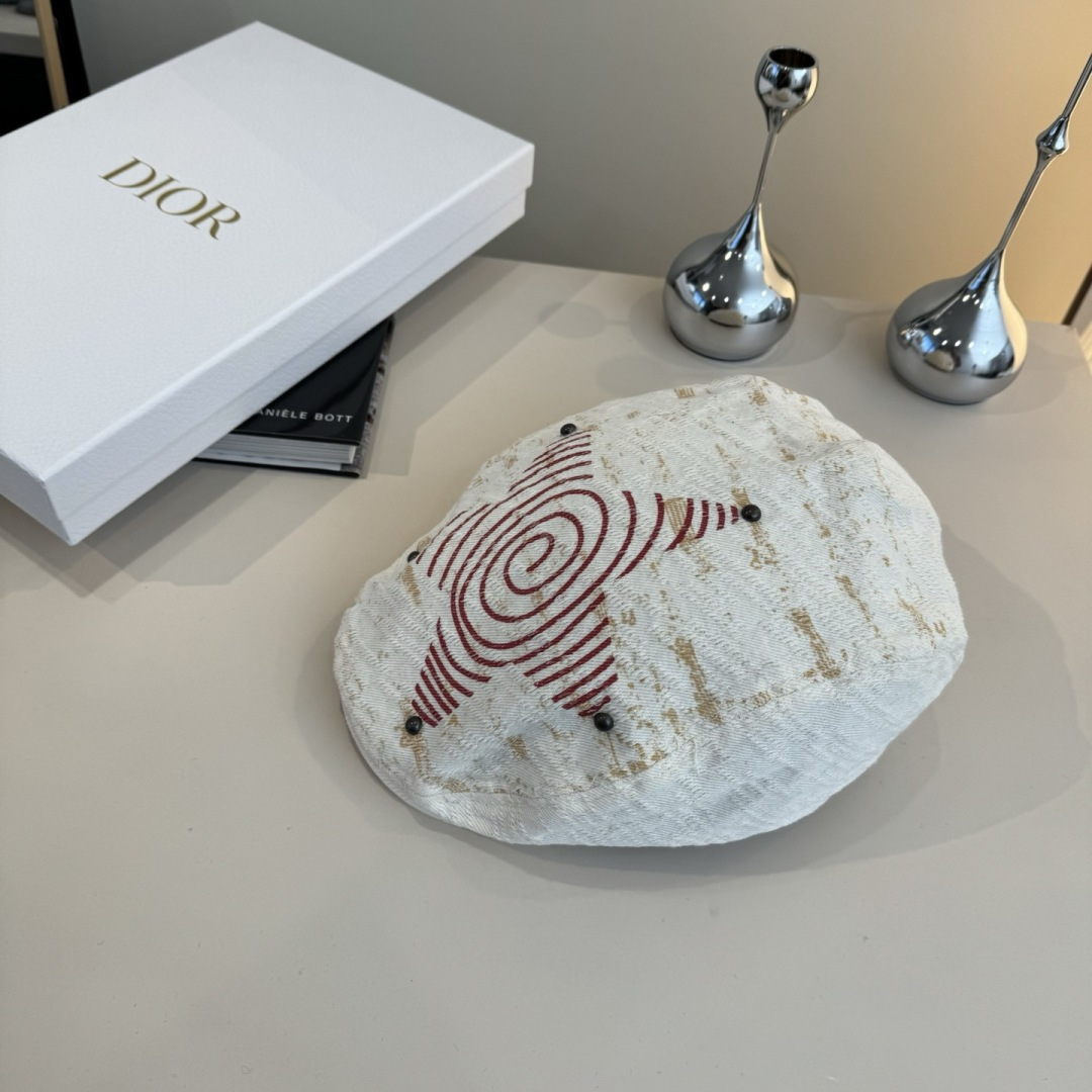 Dior White Star Embroidered Cap – Textured Cotton