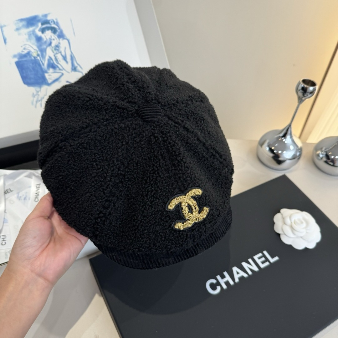 gold Chanel Black Boucle Cap – Chanel Black Boucle Cap – Gold CC Logo