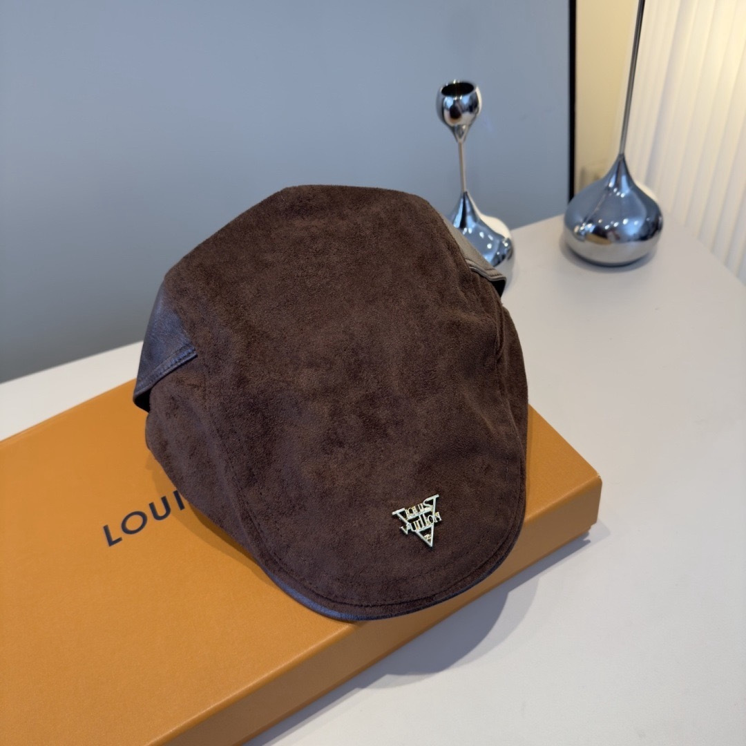 Louis Vuitton Suede Brown Newsboy Cap