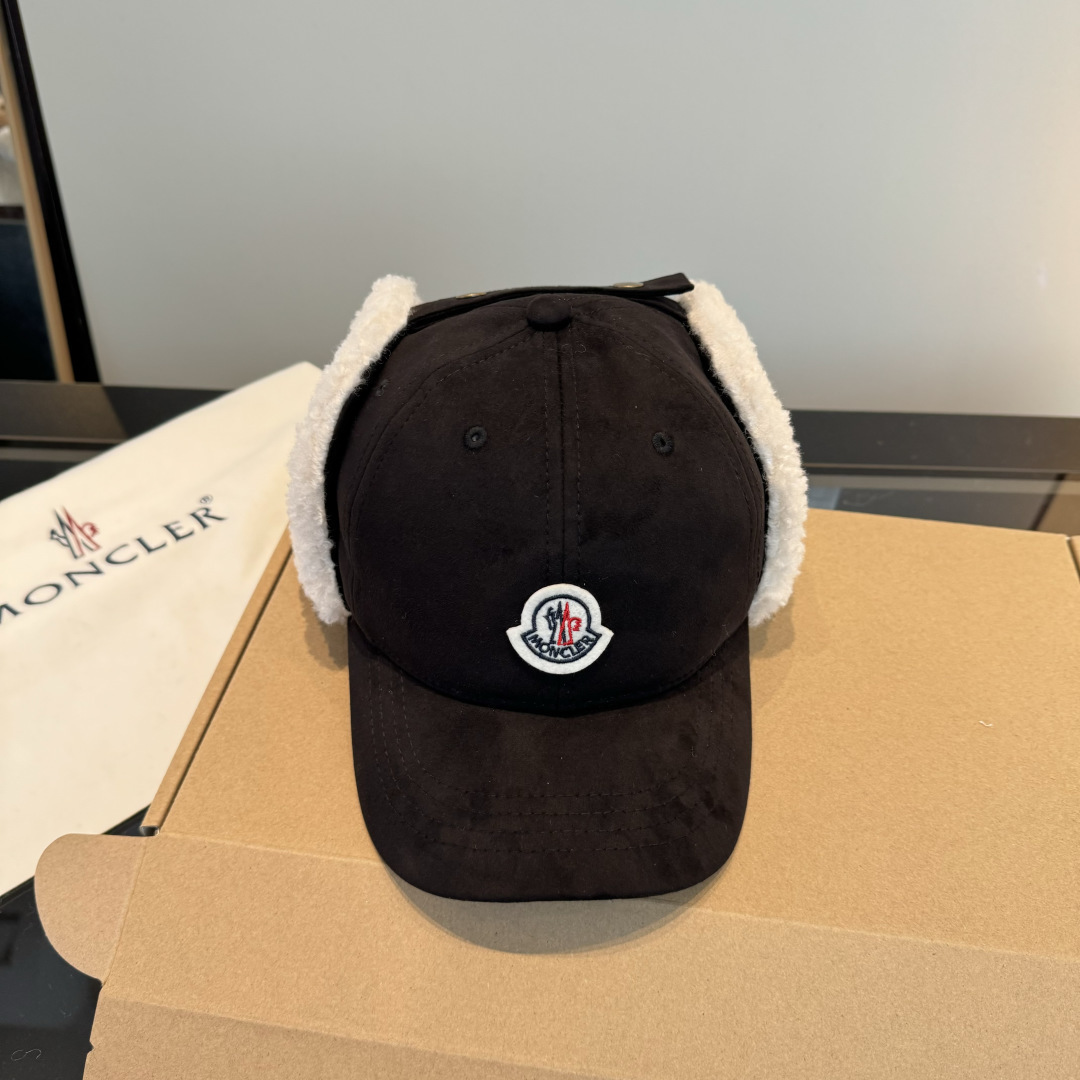 Moncler Black Suede Cap – Moncler Black Suede Shearling Trim Baseball