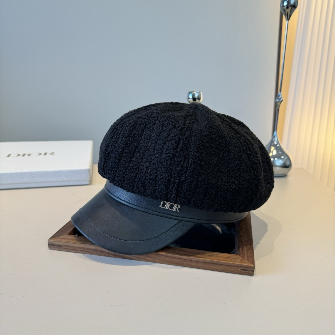 Dior Black Shearling Cap leather