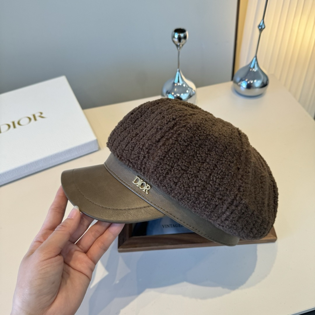 Dior Brown Shearling Newsboy Cap